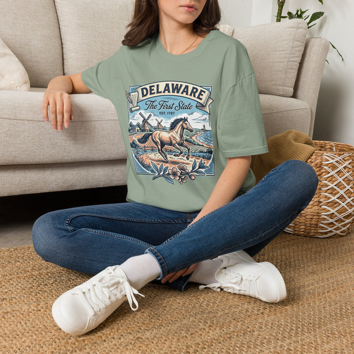 Delaware 'The First State' Scenic Travel Tourist Graphic Tee Unisex 100 Cotton Gildan T-Shirt
