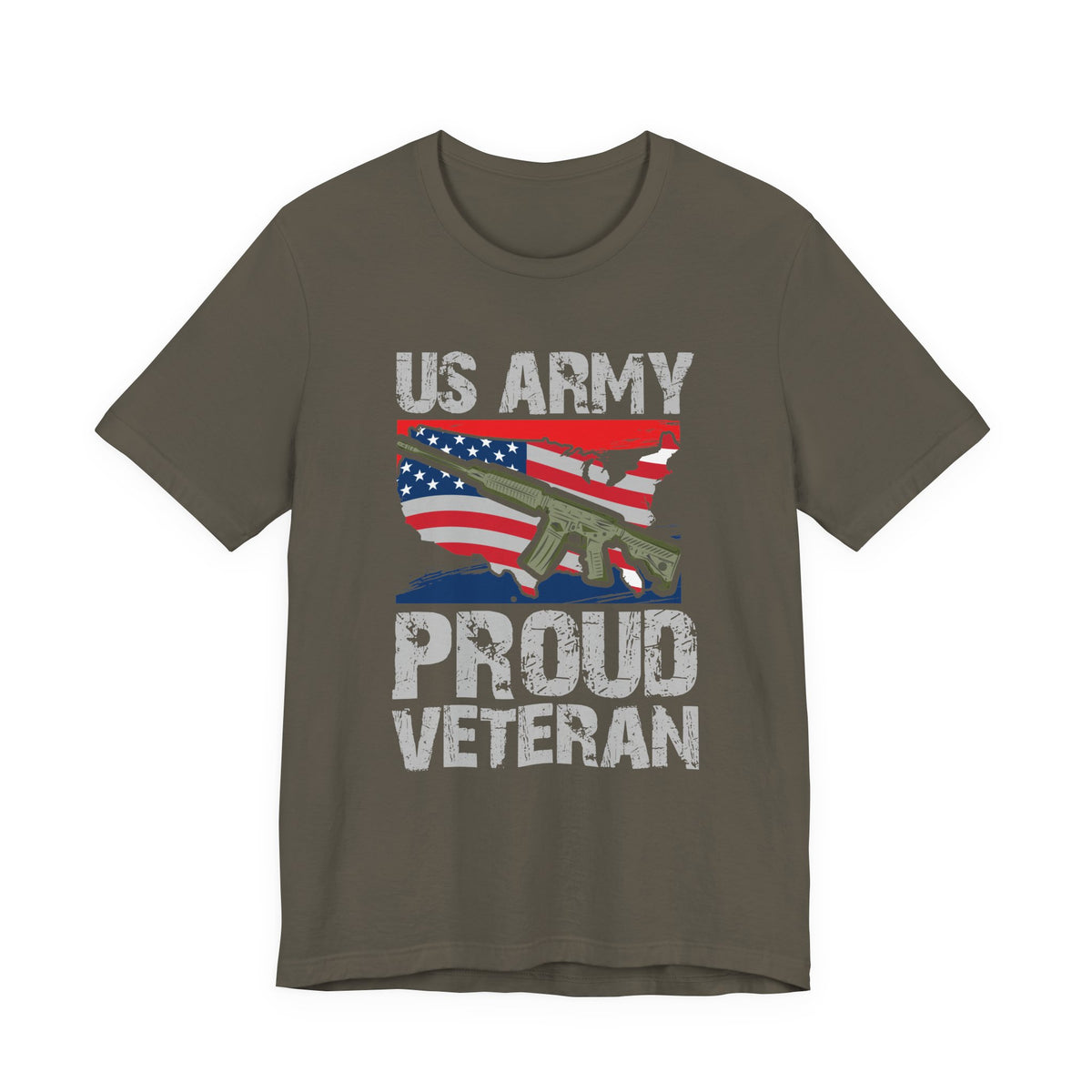 US Army Proud Veteran T-Shirt American Flag Rifle Graphic Unisex Cotton v21