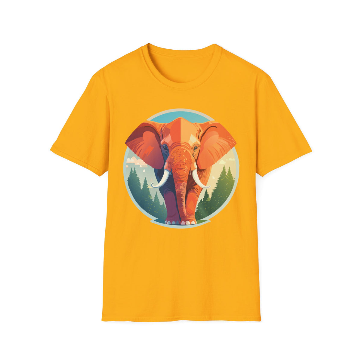 Colorful Elephant Illustration T-Shirt | Retro Forest Circle Art