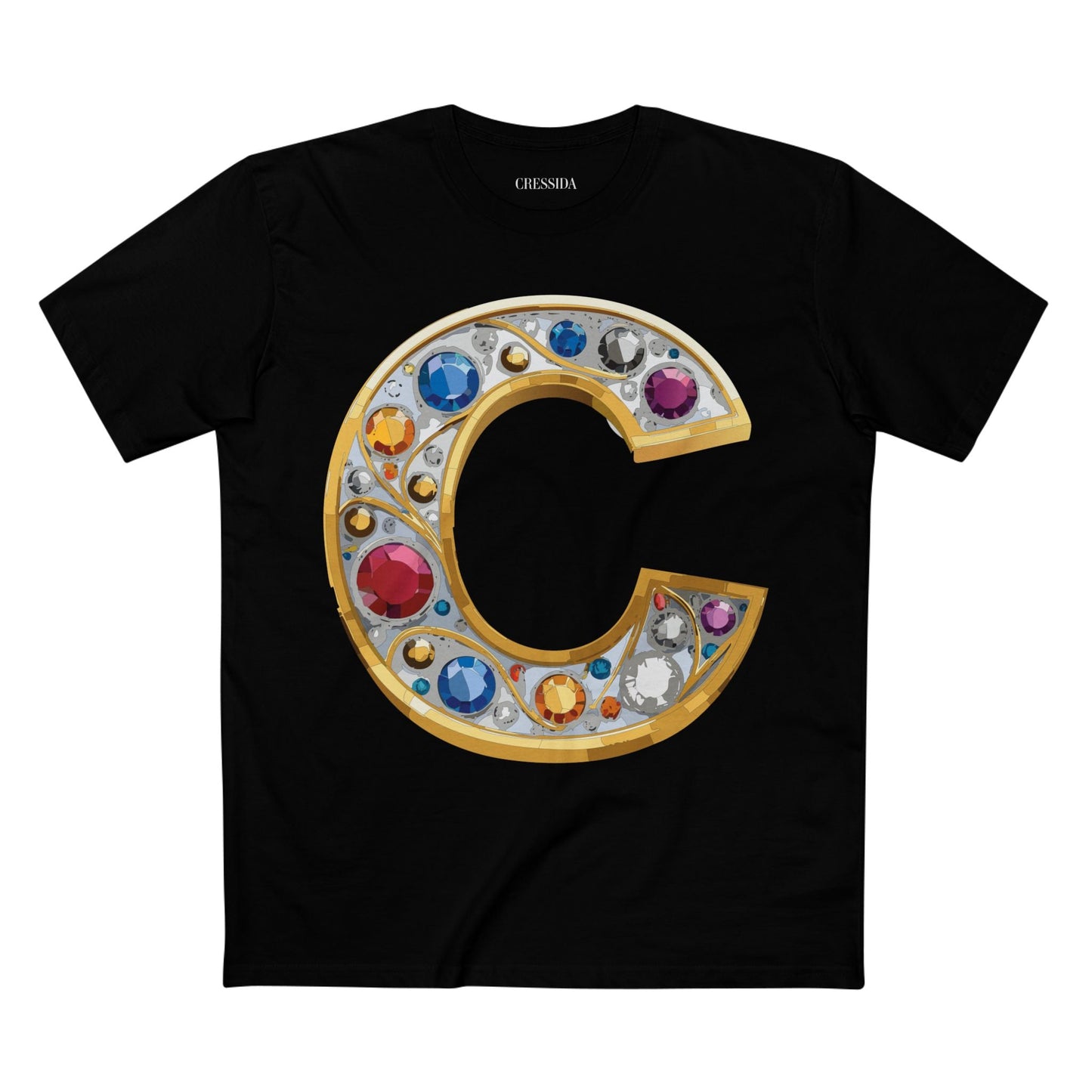 Letter C Graphic Design Tee Unisex 100 Cotton With Antique Gold Letters Artwork T-Shirt