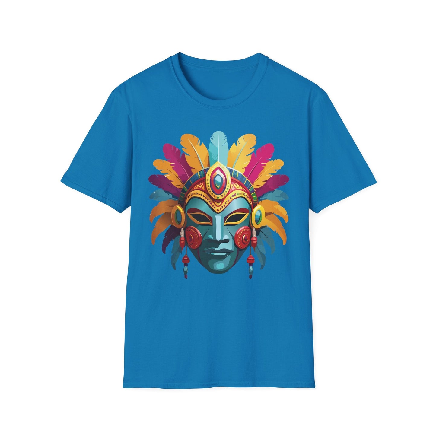 Mask Tee Shirt Unisex Short Sleeve Graphic Tee Masquerade Design 100 Percent Ring Spun Cotton