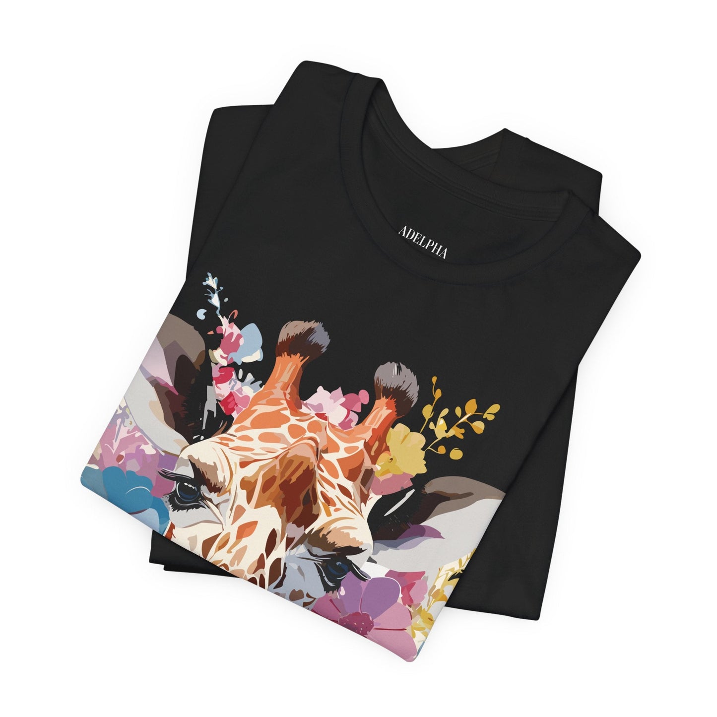 Giraffe Graphic Tee Unisex Premium Short Sleeve Jersey Shirt With Vintage Inspired Art By Adelpha