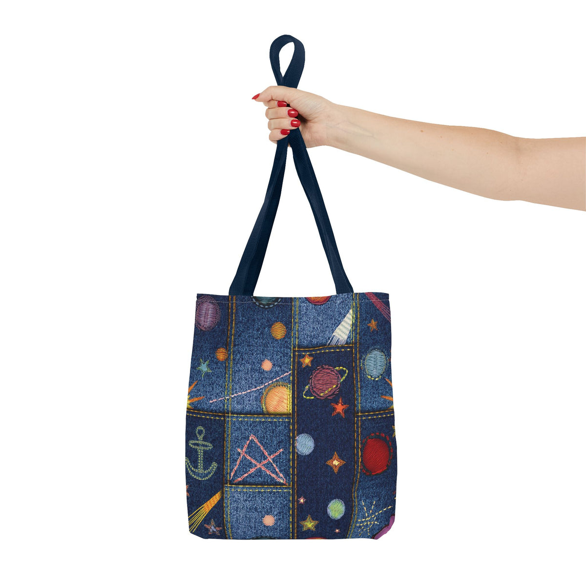Denim Fabric Imitation Print Unisex Canvas Bag Poly Spun 3 Sizes Tote Bag 183-2