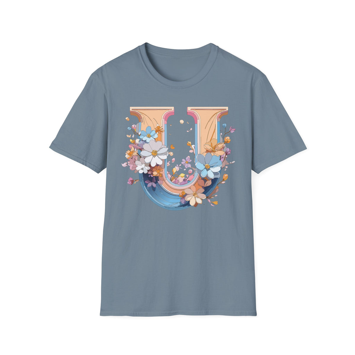 Floral Letter U T-Shirt | Monogram Initial Tee, Botanical Alphabet Shirt