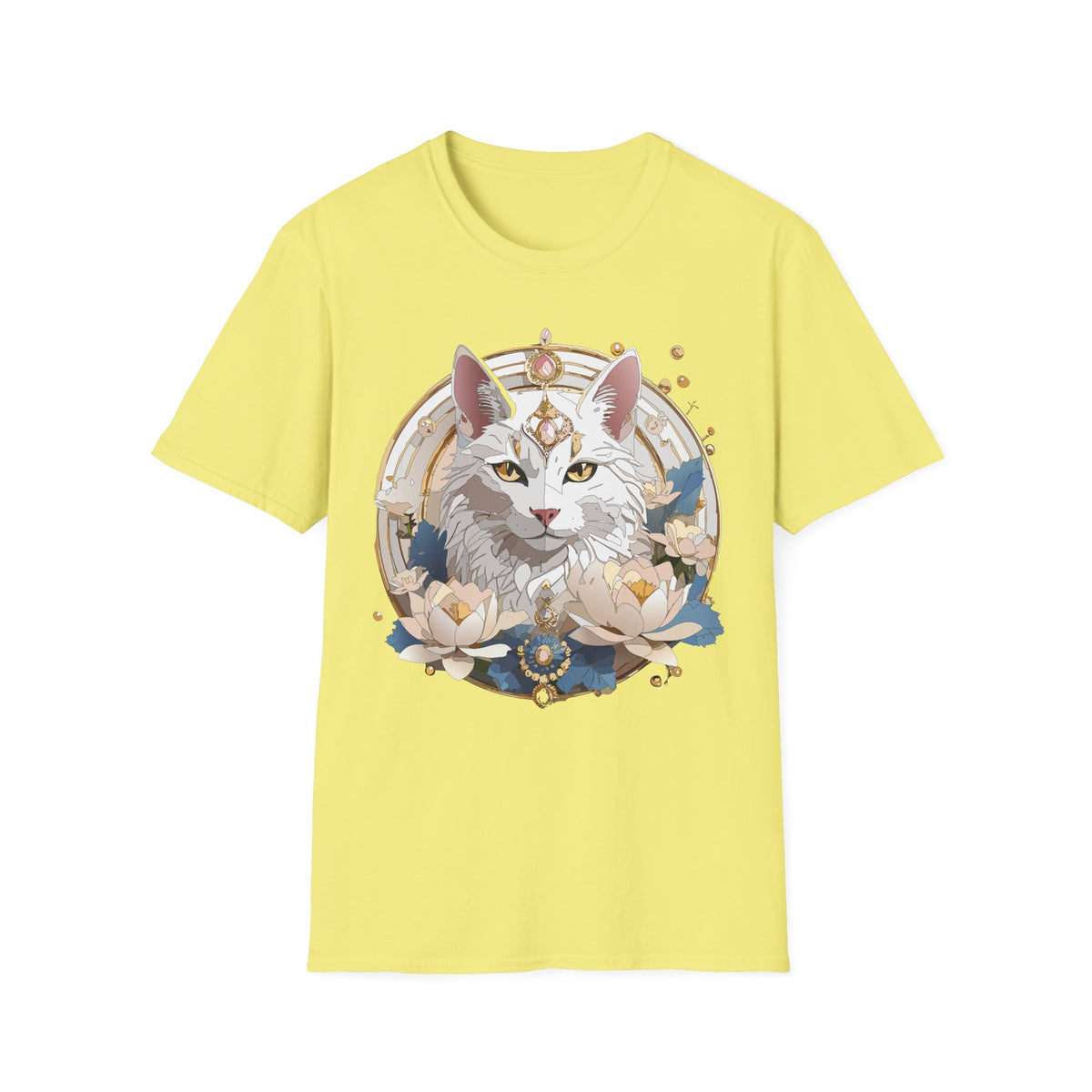 Mystic Moon Cat T-Shirt | Crescent, Floral, Magical Cat Portrait