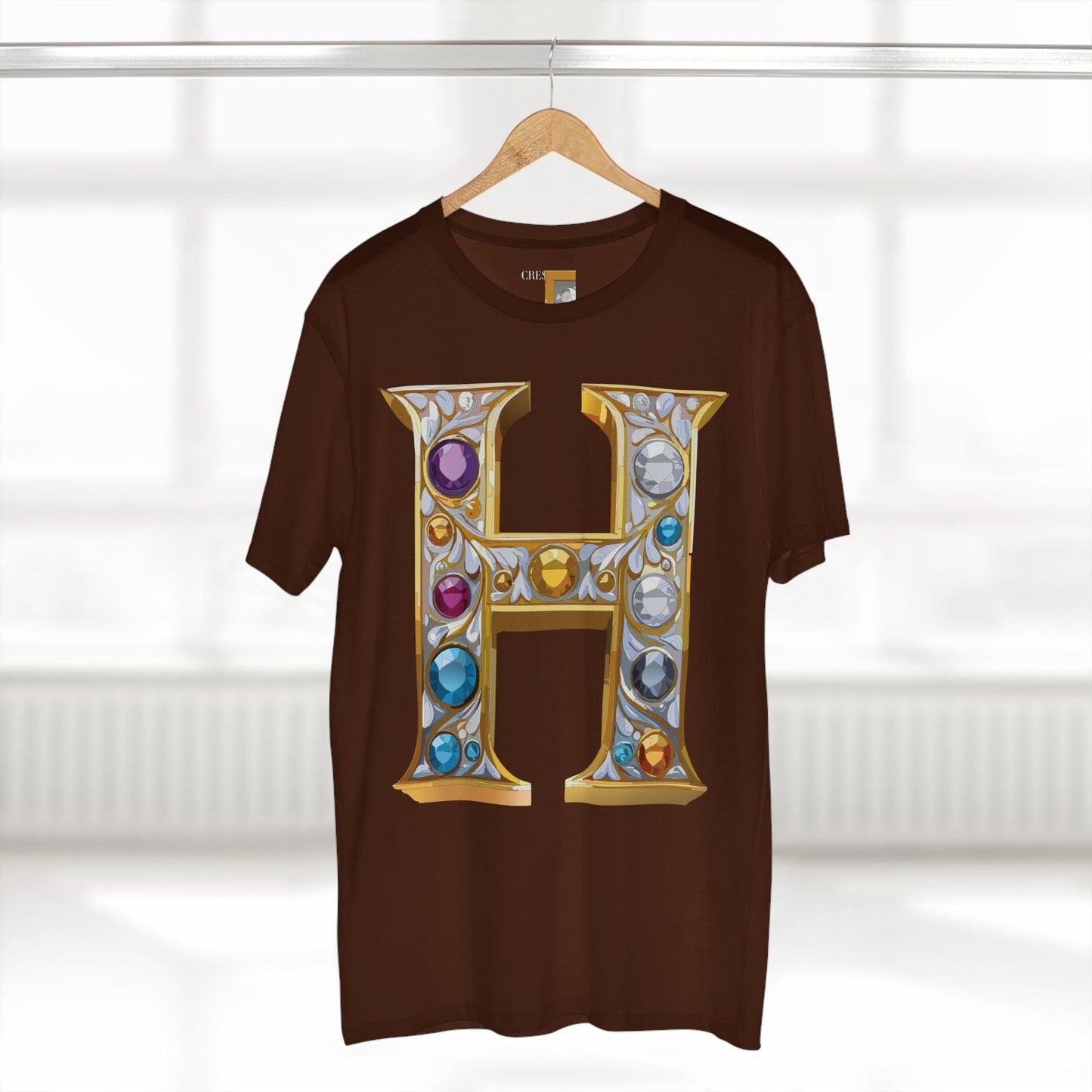 Letter H Graphic Design Tee Unisex 100 Cotton With Antique Gold Letters Artwork T-Shirt