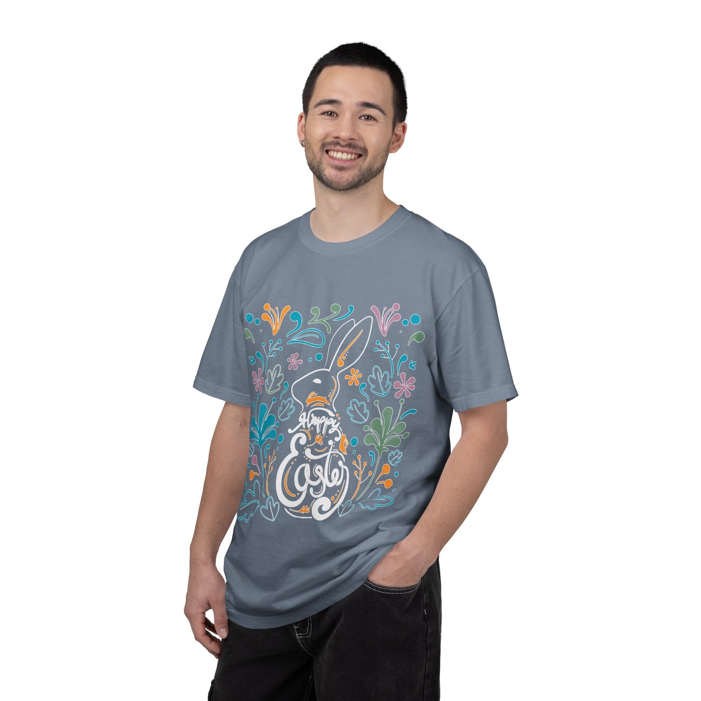 Easter Bunny Floral T-Shirt, Tee Shirt with Easter Signature, T Shirt with Easter Prints, Tee Shirt with Easter Design