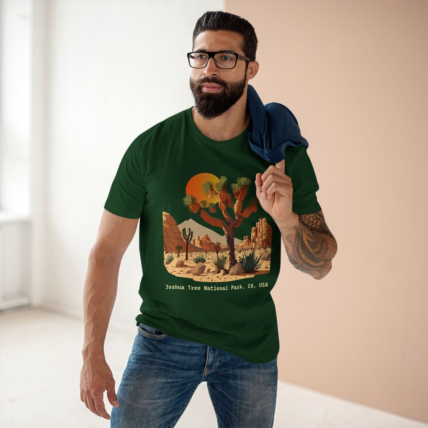Retro2Nova Unisex Premium Cotton Staple Tee With Original Art Design Joshua Tree Travel Shirt