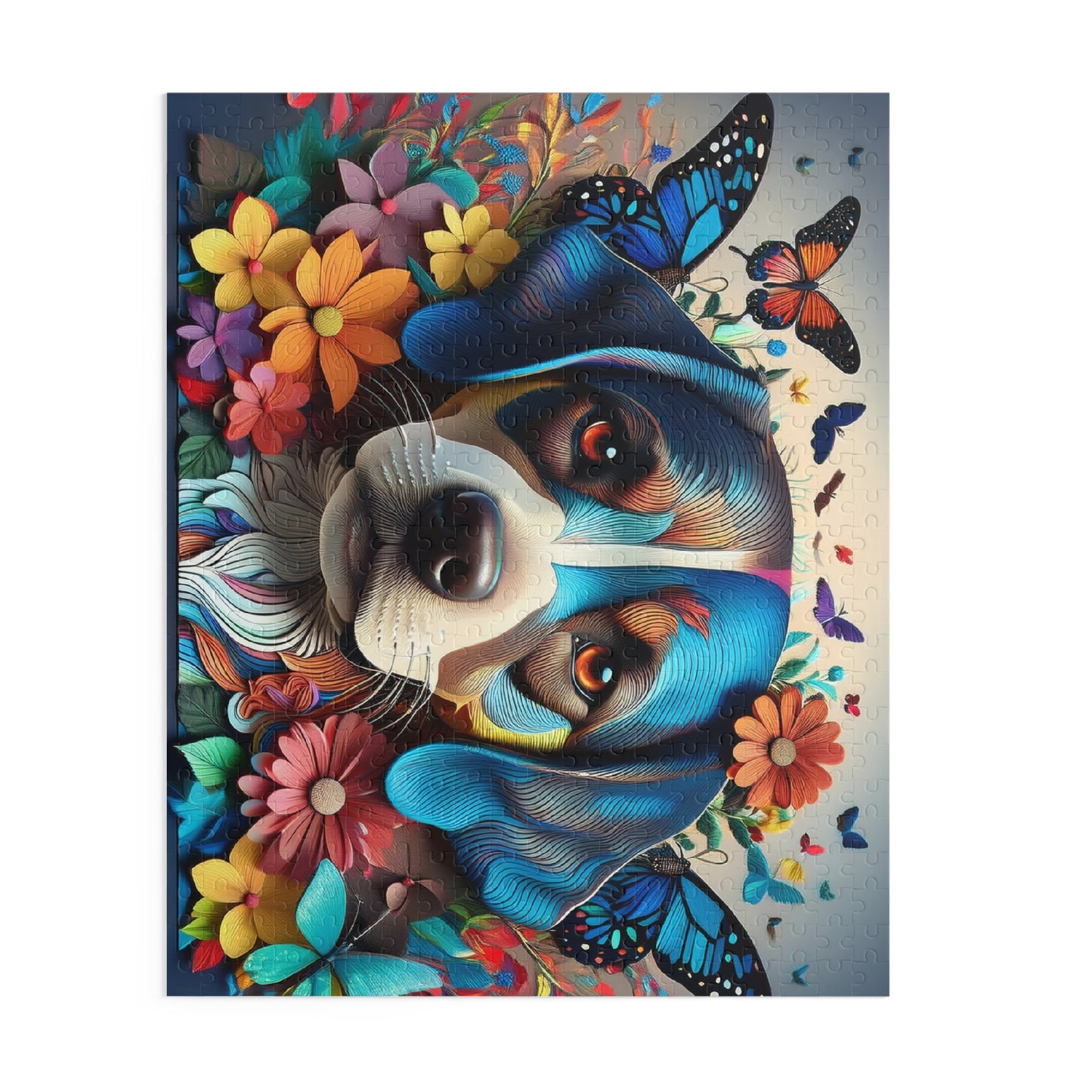 3D Colorful Dog Face Puzzle 500-Piece | Floral Dog Puzzle 500-Piece Ages 9+