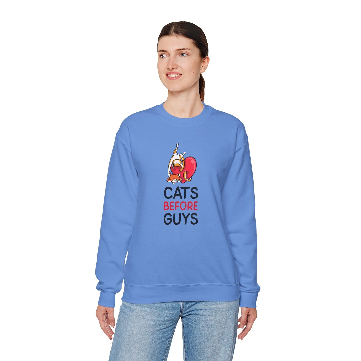 Cat Heart Sweatshirt Unisex Valentines Day 50 50 Cotton Poly Heavy Blend Crewneck Sweatshirt