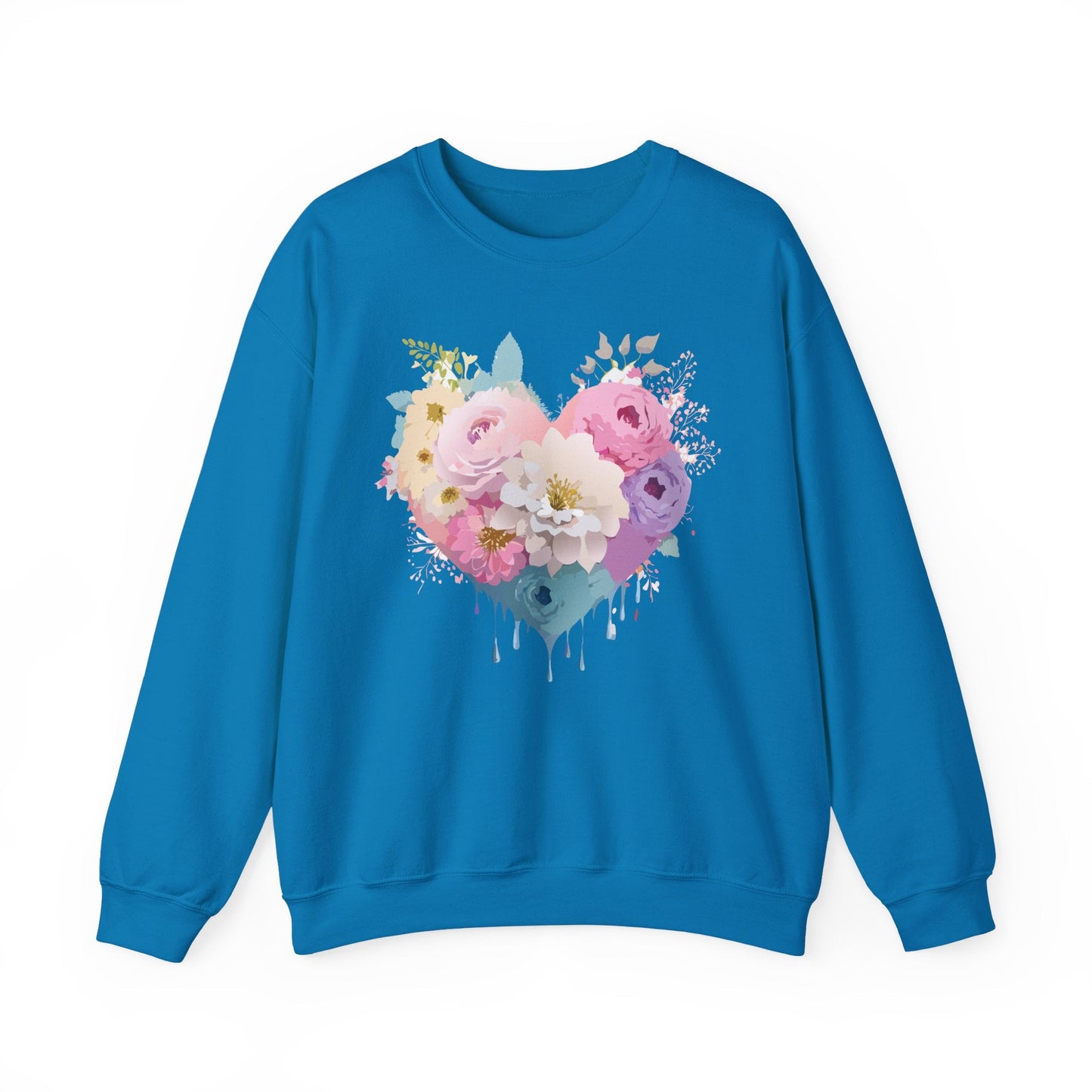 Floral Heart Unisex Crewneck Sweatshirt With Floral Love Valentines Day Design Premium Heavy Blend