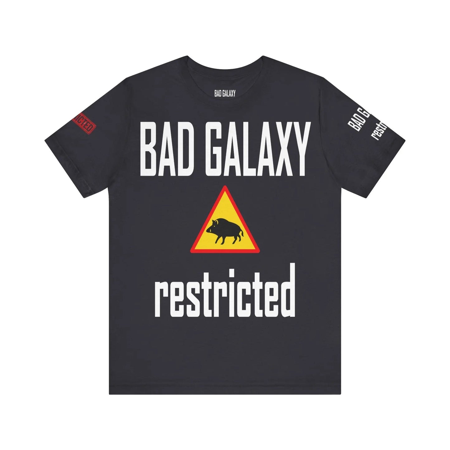 Tee Shirt With Red Stamp From Bad Galaxy Made To Order 100 Percent Cotton USA Printed With Eco Inks