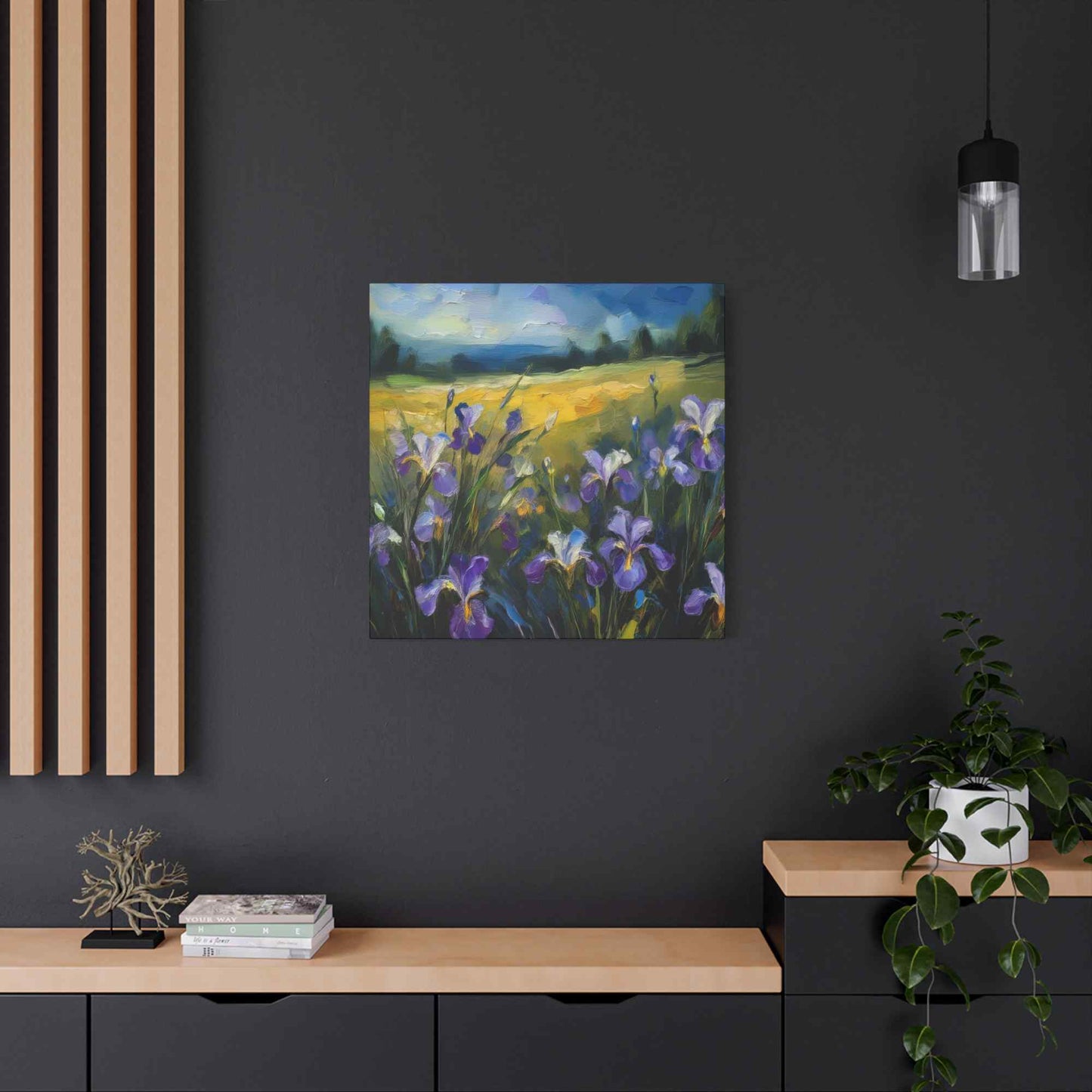 Irises Floral Print Canvas, Floral Oil Paint Print 20x20, 24x24, 30x30, 32x32, 36x36 Art Design Pine-Wood Inner Frame MC-182