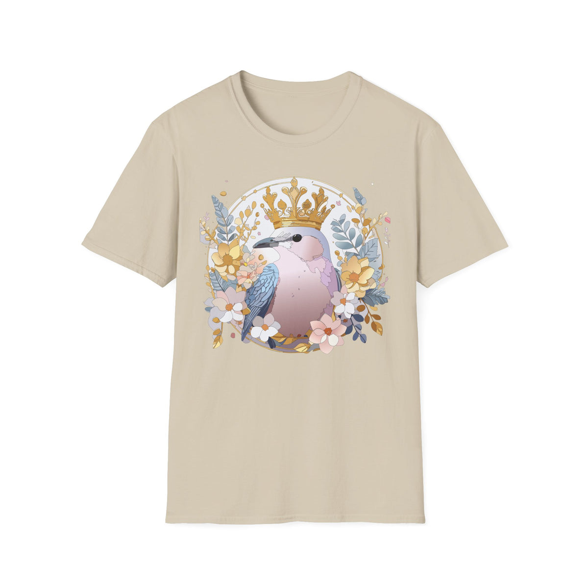 Crowned Pink Kookaburra T-Shirt | Floral Bird Illustration
