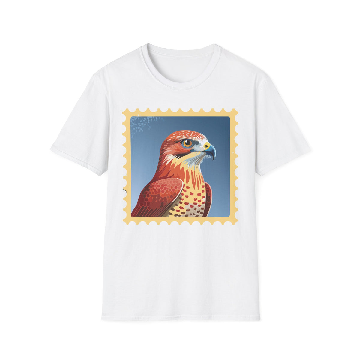 Red Hawk Portrait T-Shirt | Falcon Stamp Graphic Tee Unisex 100 Cotton Gildan T-Shirt