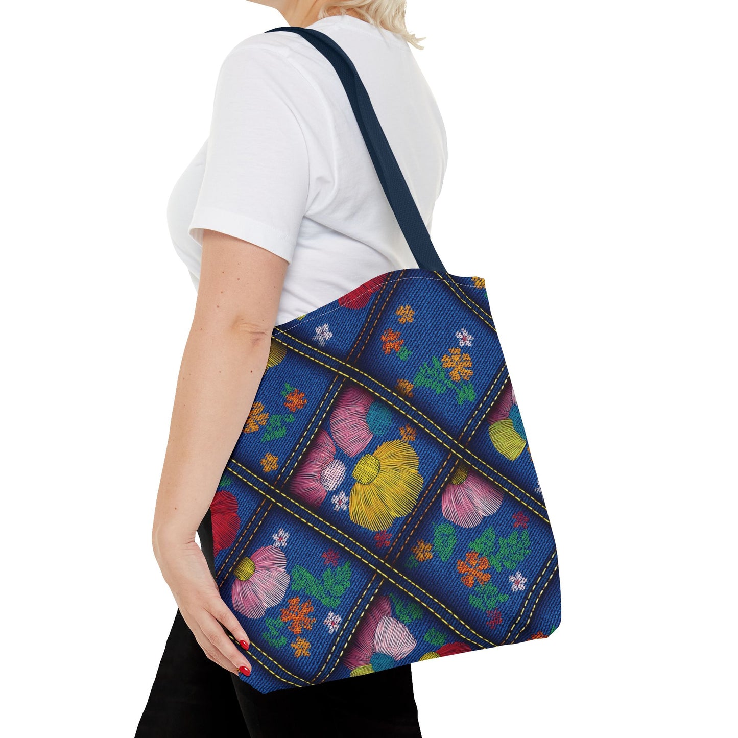 Denim Fabric Imitation Print Unisex Canvas Bag Poly Spun 3 Sizes Tote Bag 132