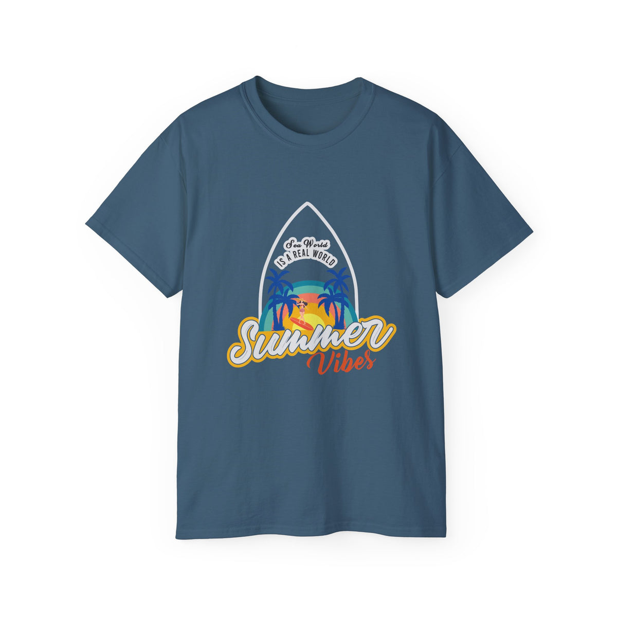 Summer Vibes Surf Graphic Tee | Tropical Sunset Palm Beach Design