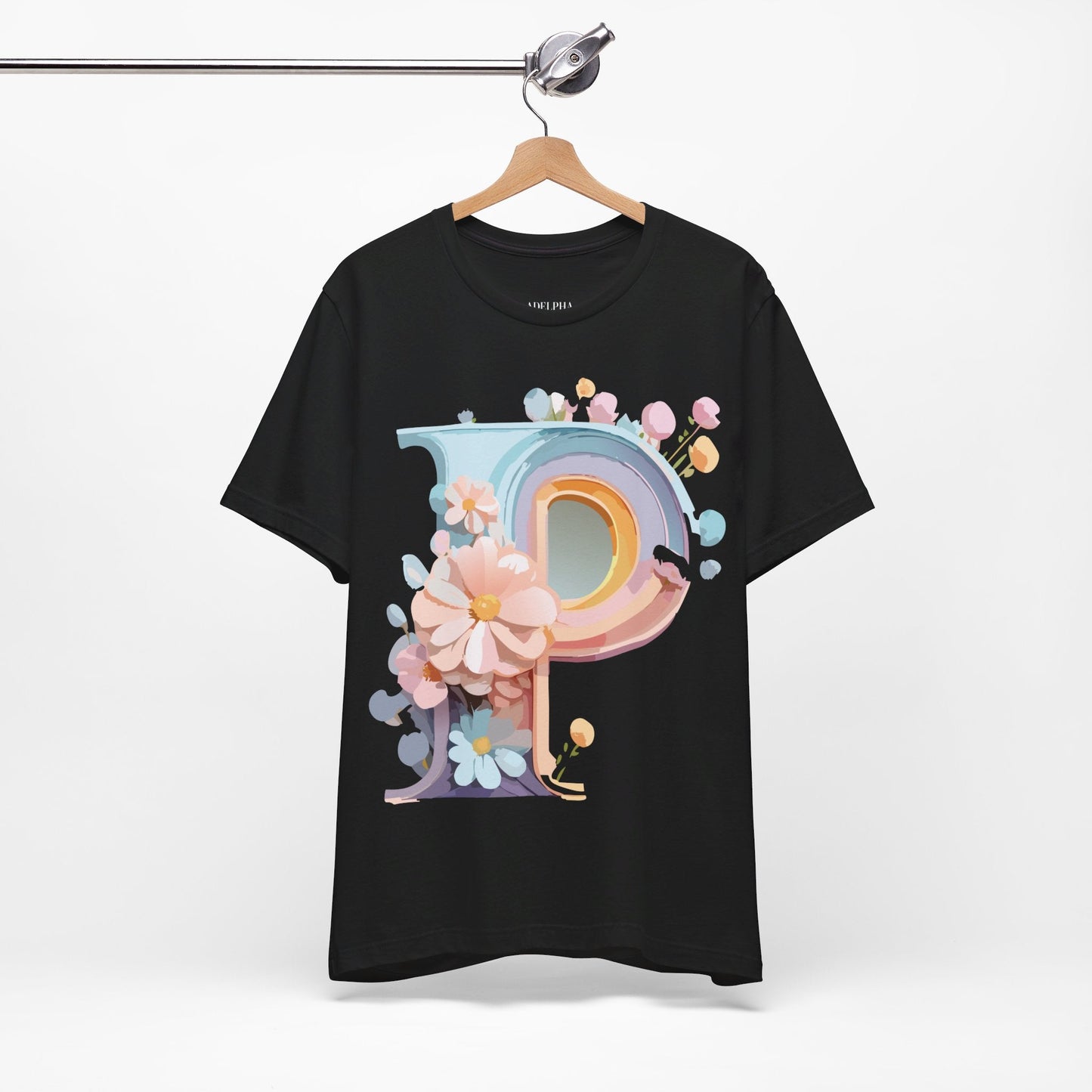 Letter P Shirt Graphic Tee Unisex Short Sleeve Vintage Inspired Art From Adelpha