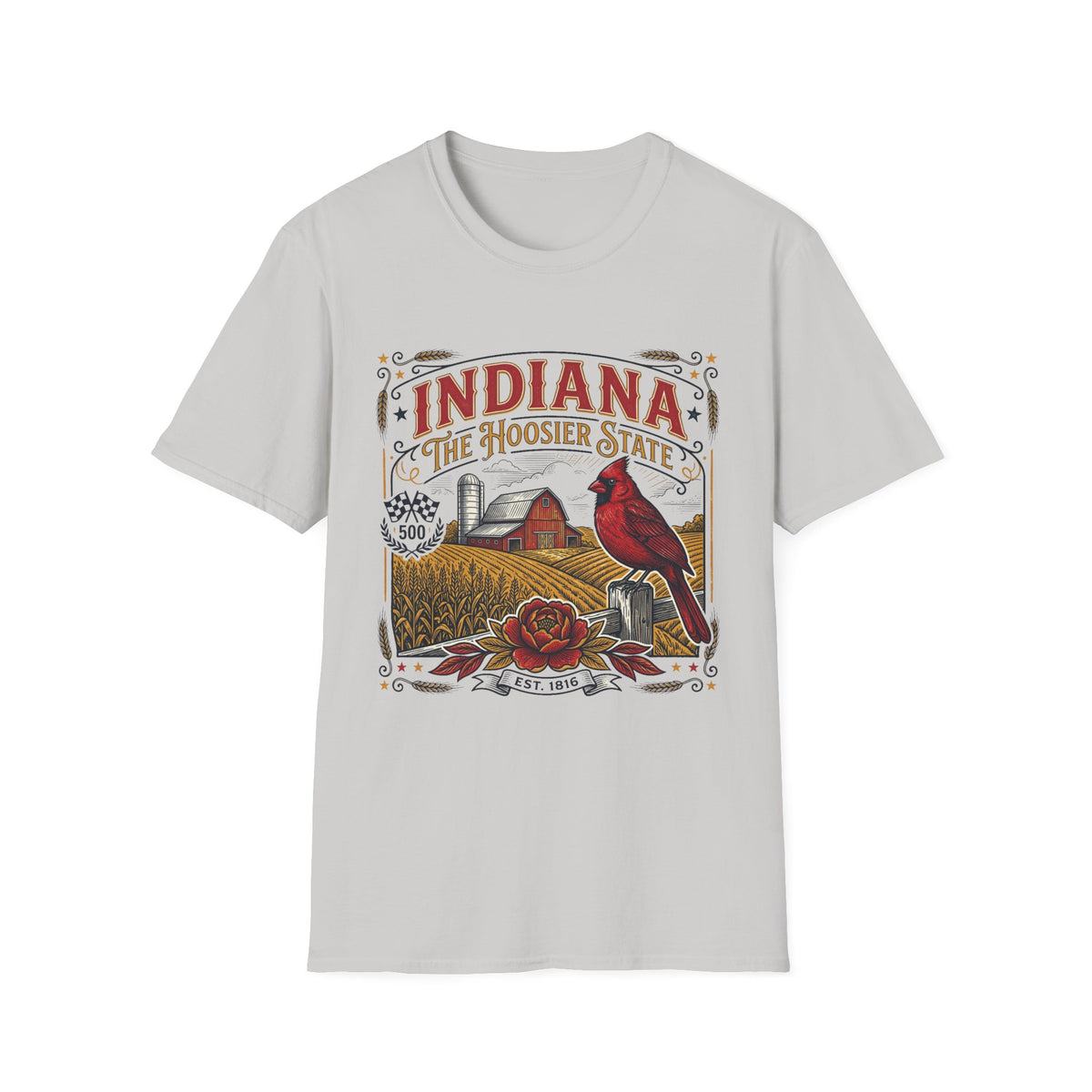 Indiana The Hoosier State T-Shirt — Farm Vintage Travel Tourist Graphic Design Unisex 100 Cotton Gildan T-Shirt