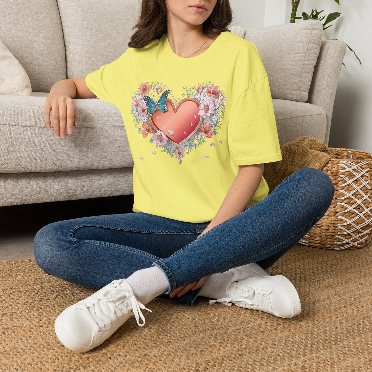 Butterfly Heart Floral Blue Butterfly Graphic Design Unisex 100 Cotton Gildan T-Shirt