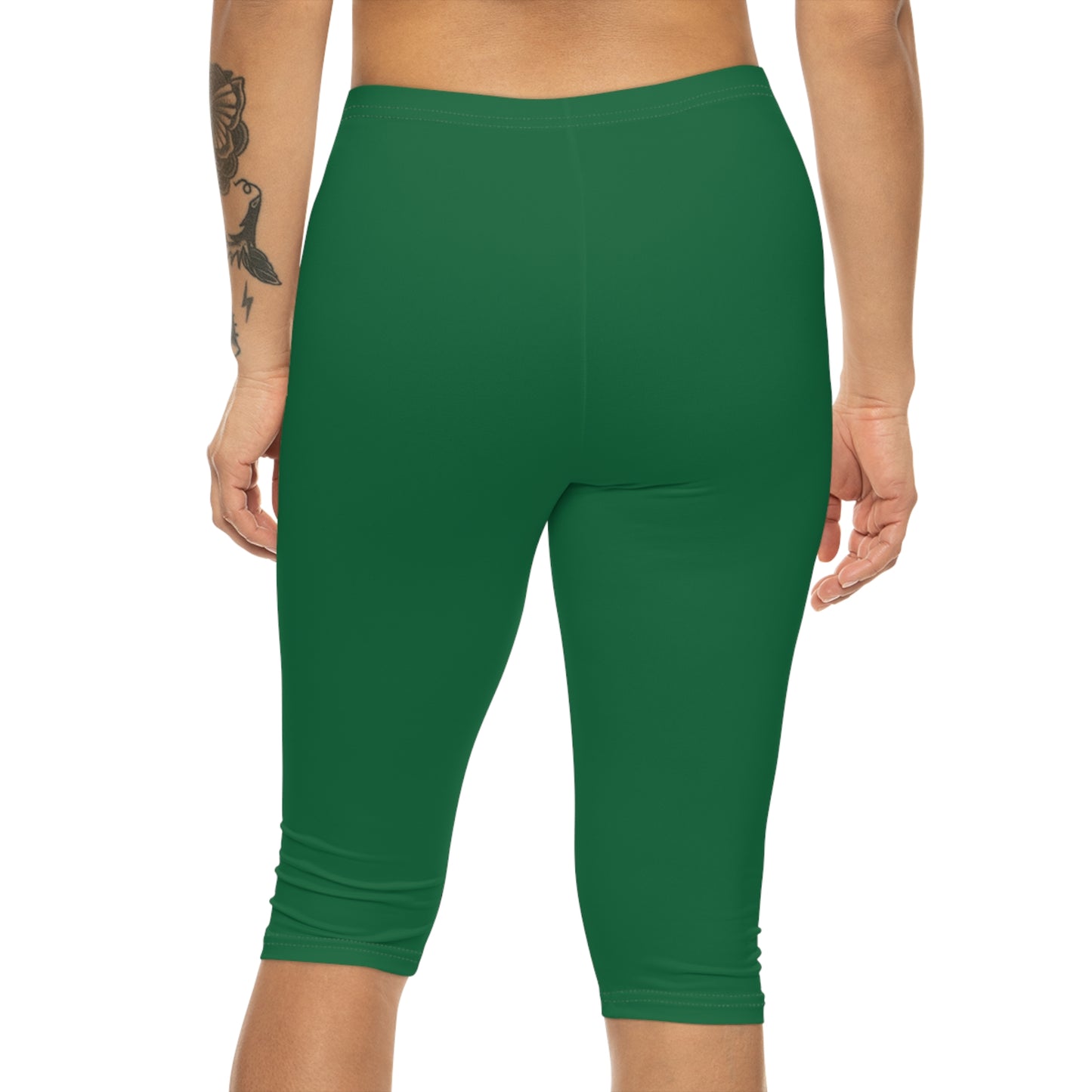 Turf Green Color Women's Brushed Suede Poly Span Casual Capri Leggings XS-2XL