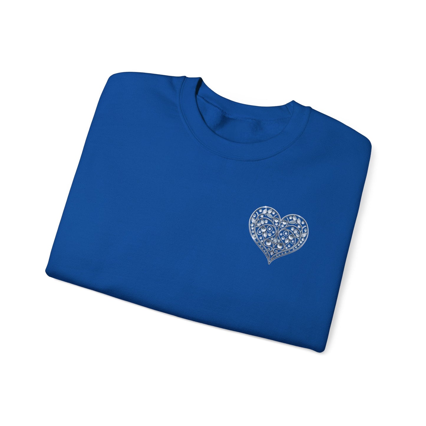 Crystal Heart Sweatshirt Unisex Fifty Fifty Cotton Poly Valentine Day Crewneck Gildan 18000