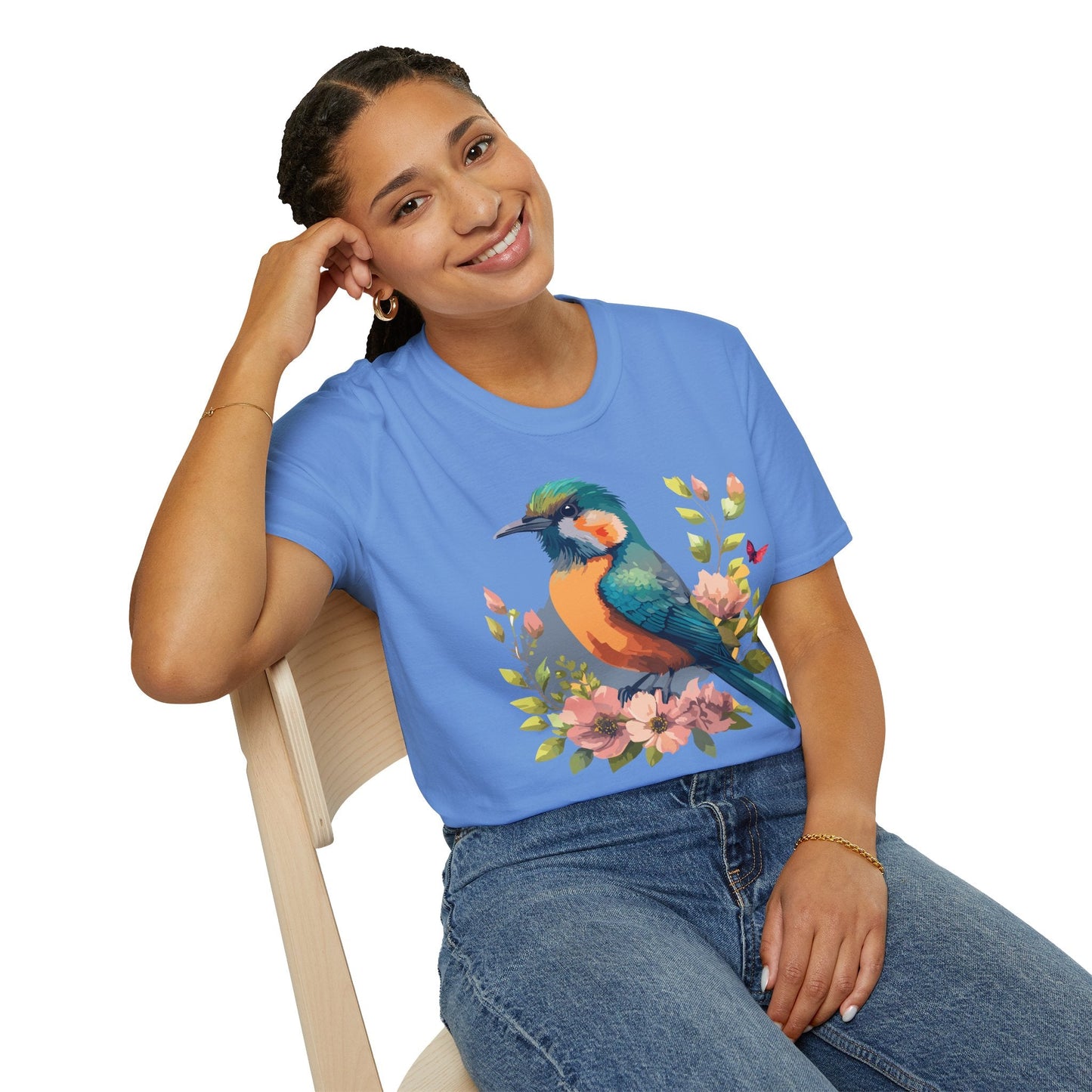 Floral Bird T Shirt Unisex Softstyle Tee 100 Percent Ring Spun Cotton Animal Print
