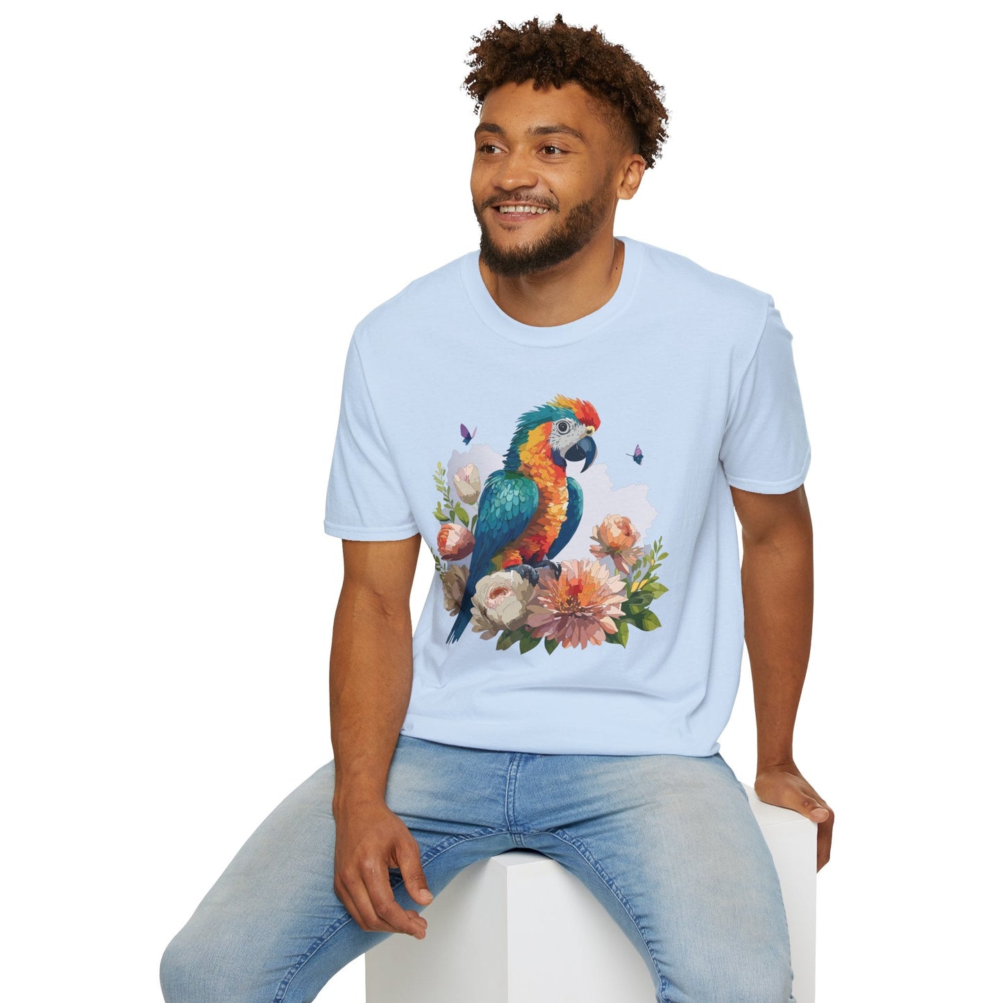 Bird T Shirt Floral Bird Print Unisex Softstyle Cotton Tee Animal Graphic Tee For Everyday Wear