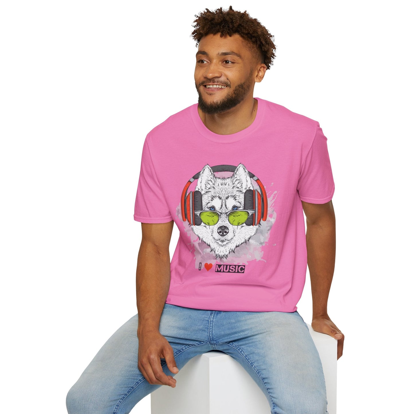 I Love Music Animals Shirt With Headphones Unisex Softstyle Tee Premium Comfort Short Sleeve