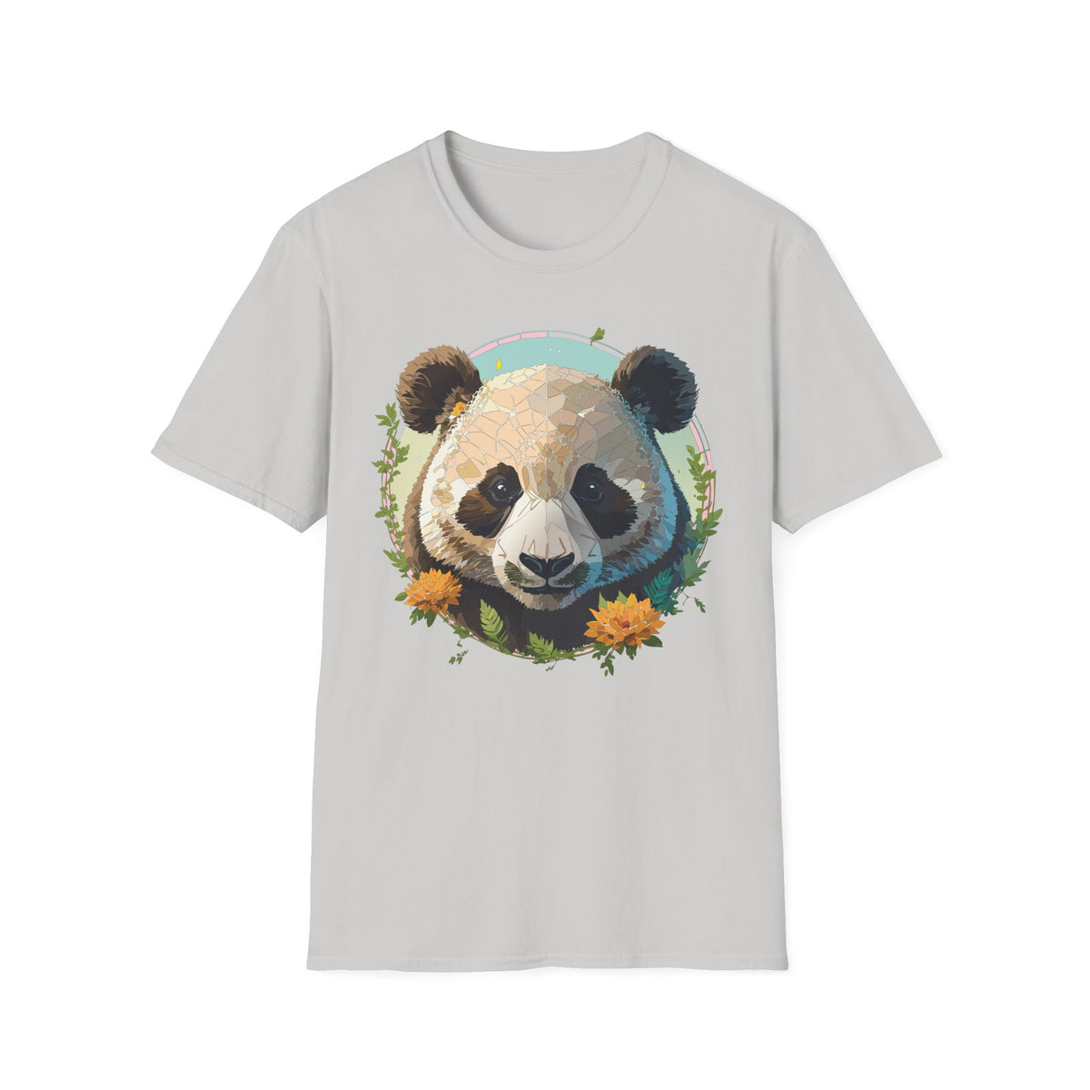 Smiling Panda Face T-Shirt | Floral Bamboo Illustration
