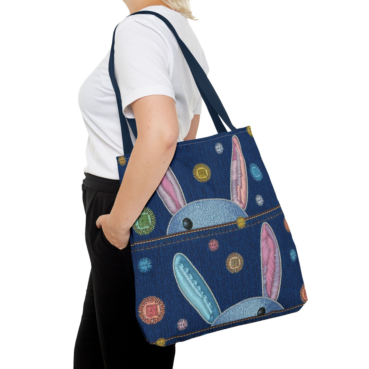 Denim Fabric Imitation Print Unisex Canvas Bag Poly Spun 3 Sizes Tote Bag 192-1