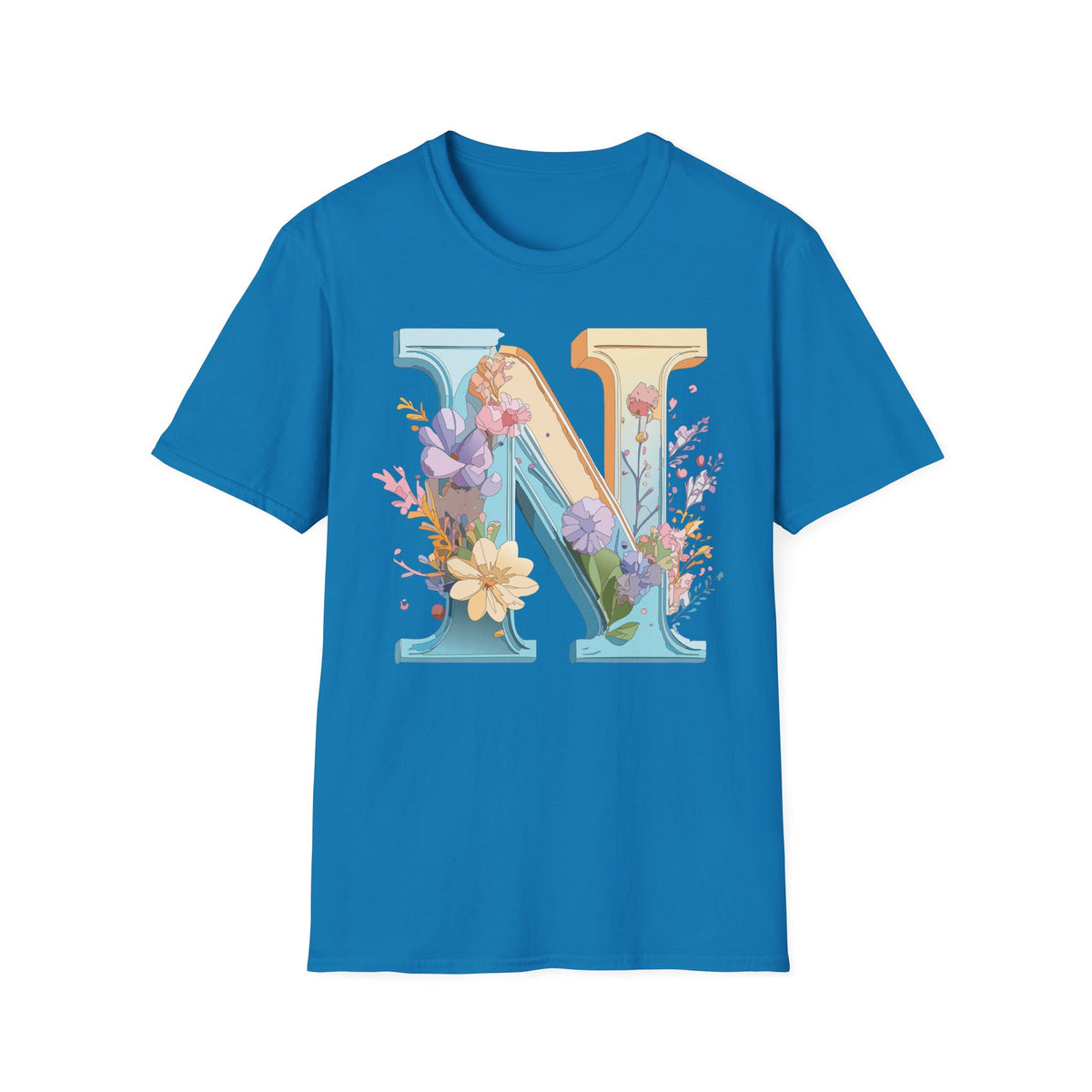 Floral Letter N T-Shirt | Botanical Initial Monogram Tee