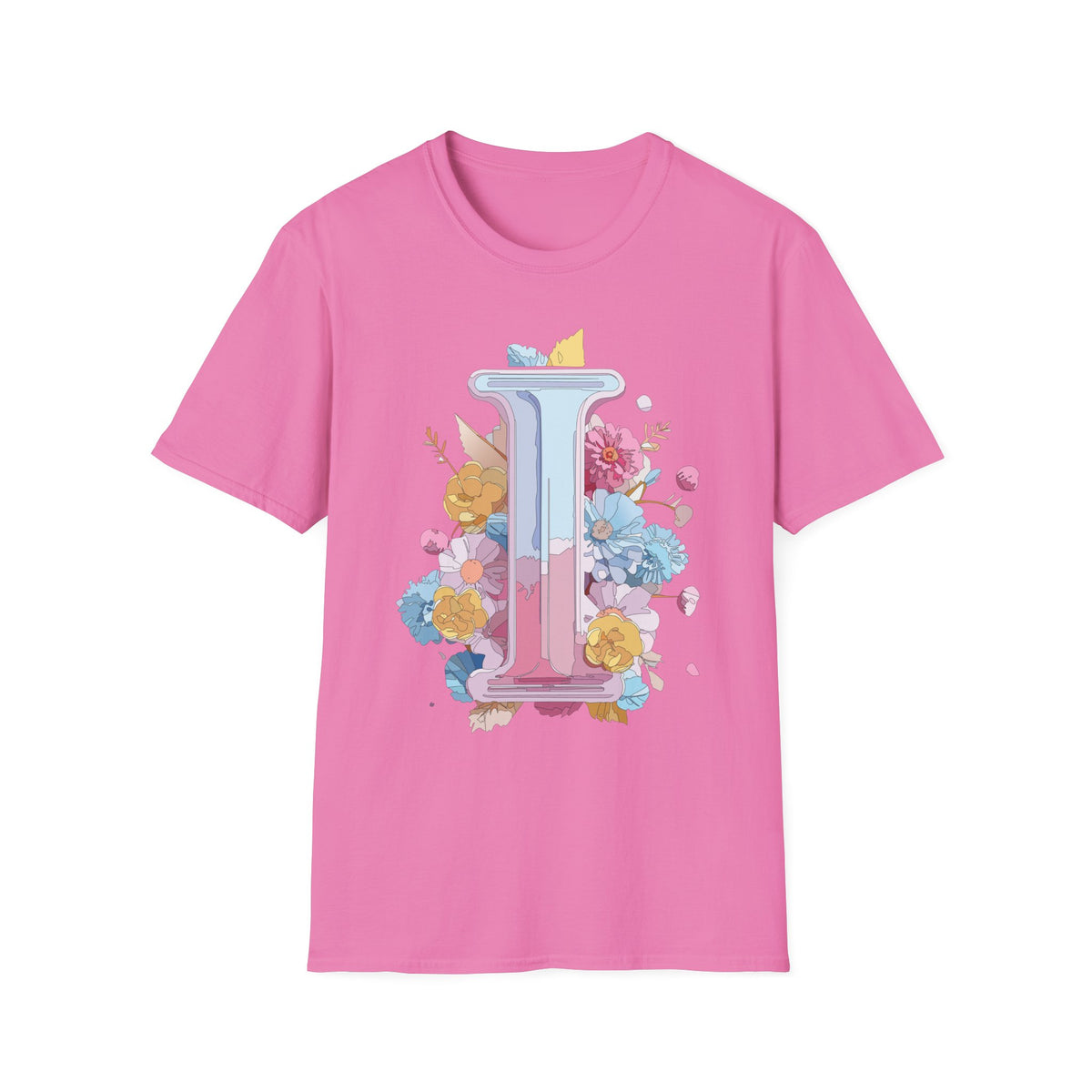 Floral Letter I T-Shirt | Pastel Monogram Initial Tee