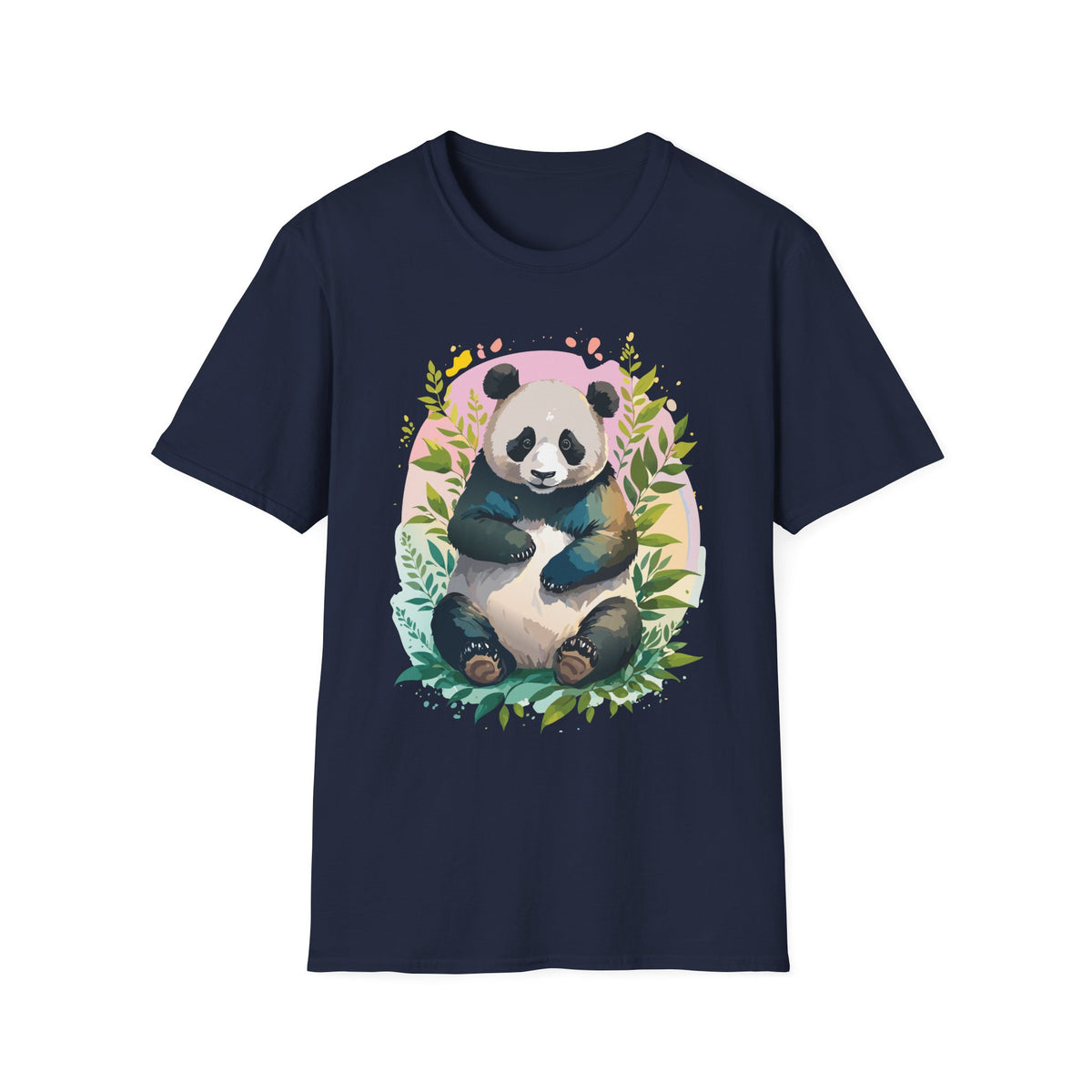 Cute Panda Illustration T-Shirt | Watercolor Bamboo Leaves Tee