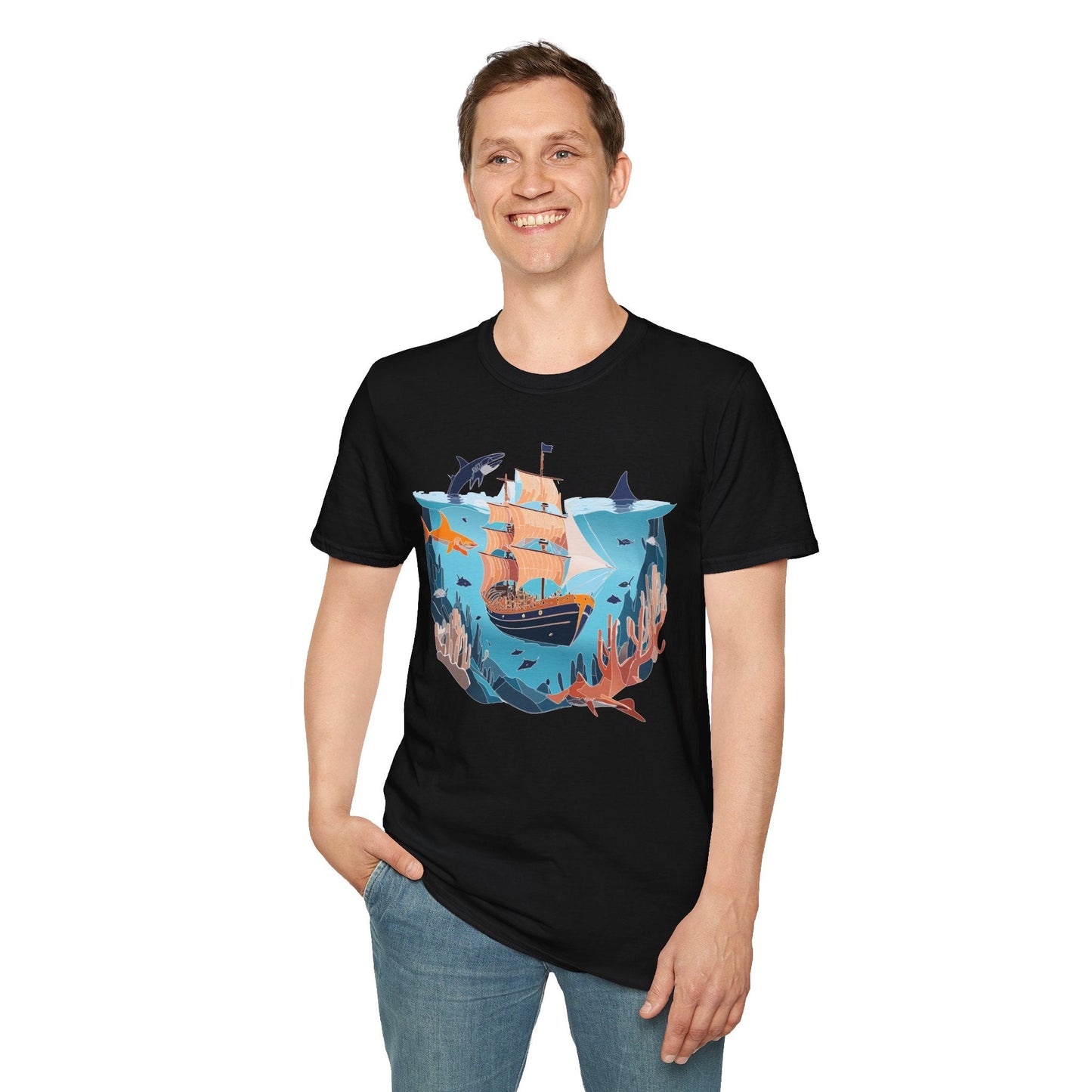 Ocean Tee Shirt Unisex Softstyle 64000 U Boat Design 100 Percent Ring Spun Cotton Tee