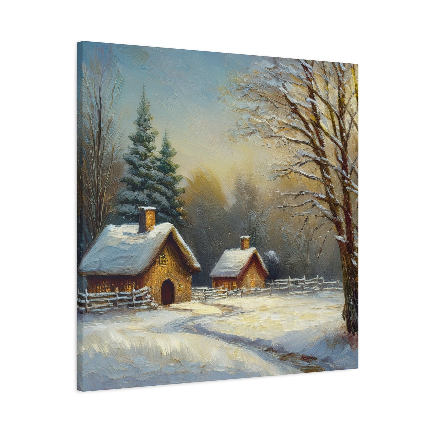 Countryside Winter Print Canvas, Oil Paint Print 20x20, 24x24, 30x30, 32x32, 36x36 Art Design Pine-Wood Inner Frame MC-113
