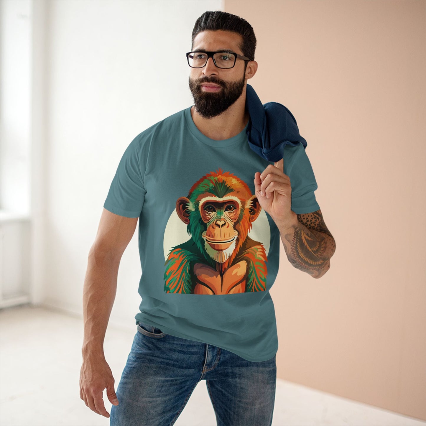 Unisex Monkey Shirt Premium Cotton Tee With Original Art Design From Retro2Nova Comfortable Everyday Wear Art Collection