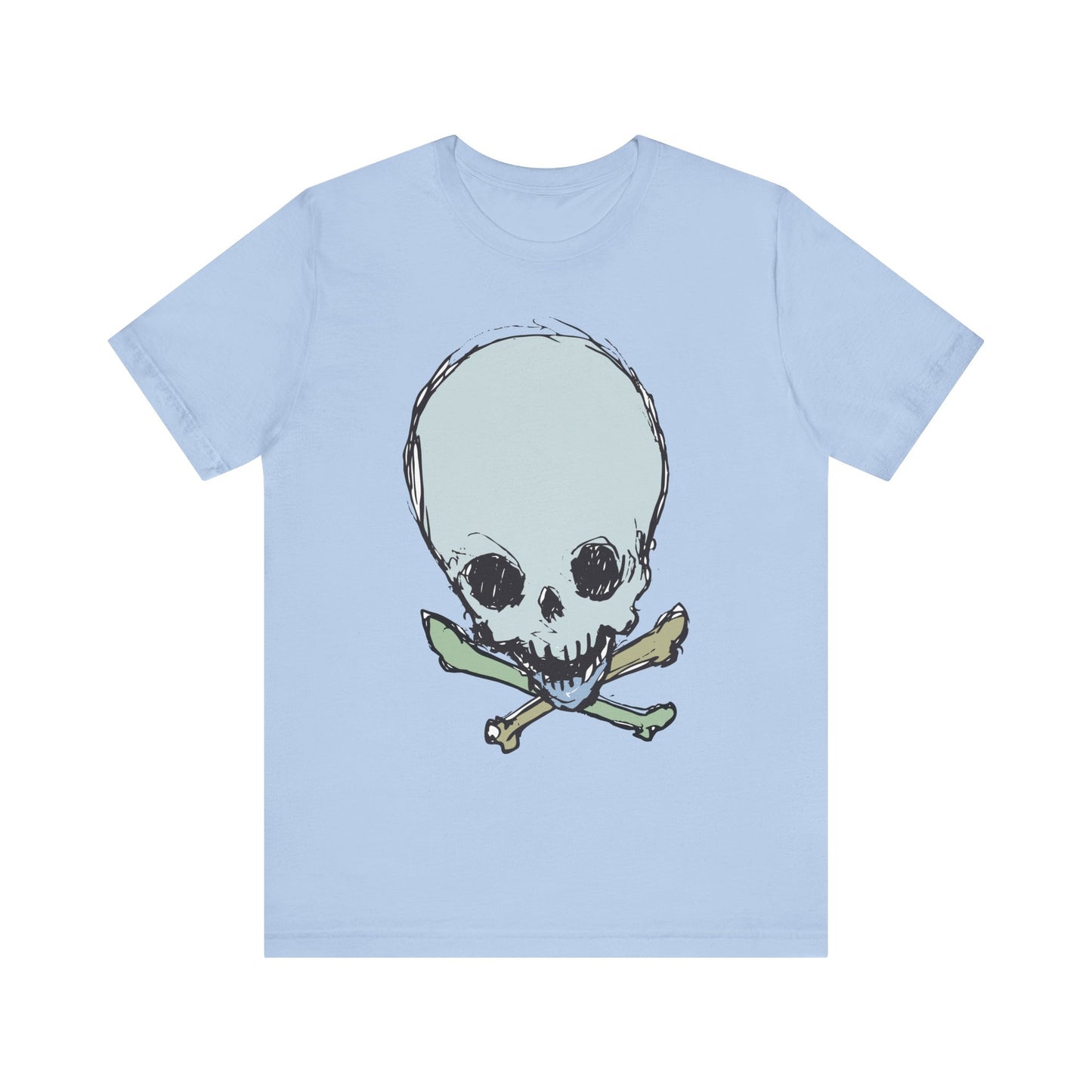 Lt Blue Skull Graphic Design Tee, Skull Shirt, Vintage Tees, Art Design T-Shirt, Vintage Graphic Tee, Art Shirts with Skulls