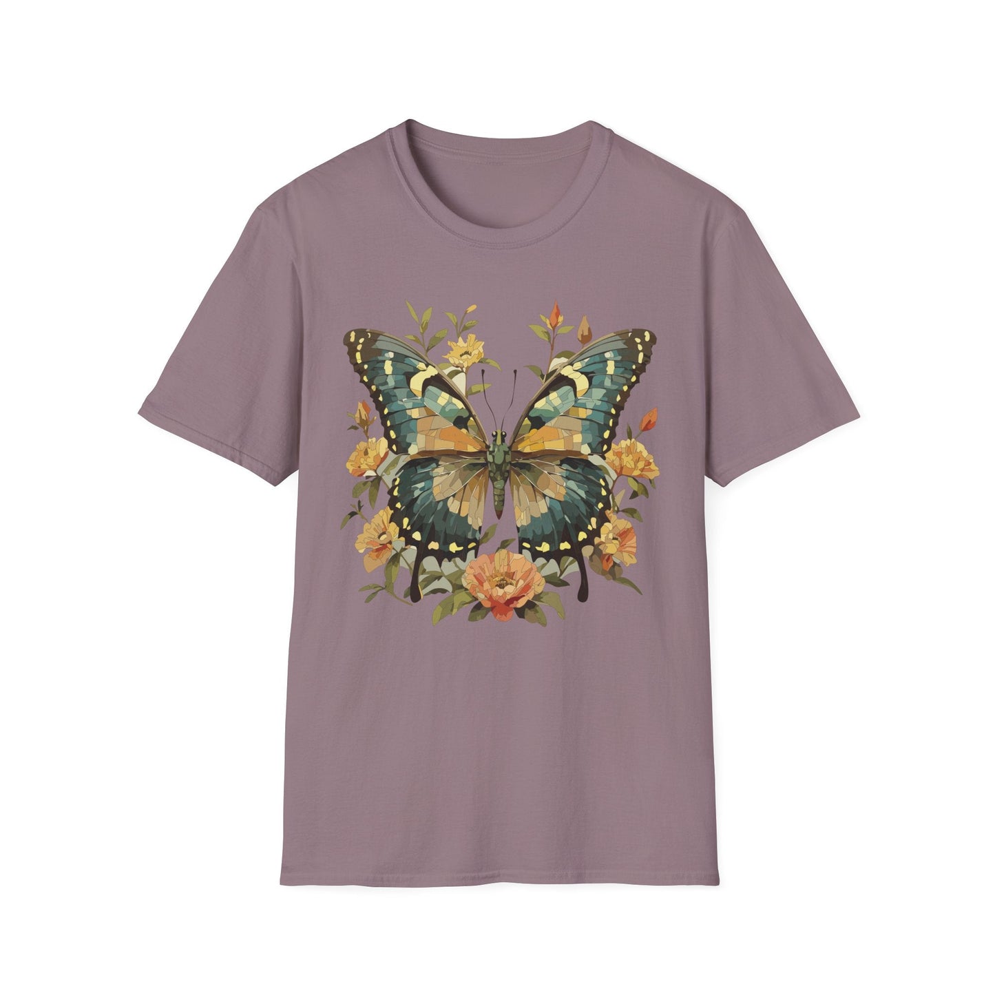 Butterfly Print T Shirt Unisex Monarch Shirt Gildan Softstyle 64000 Ring Spun Cotton