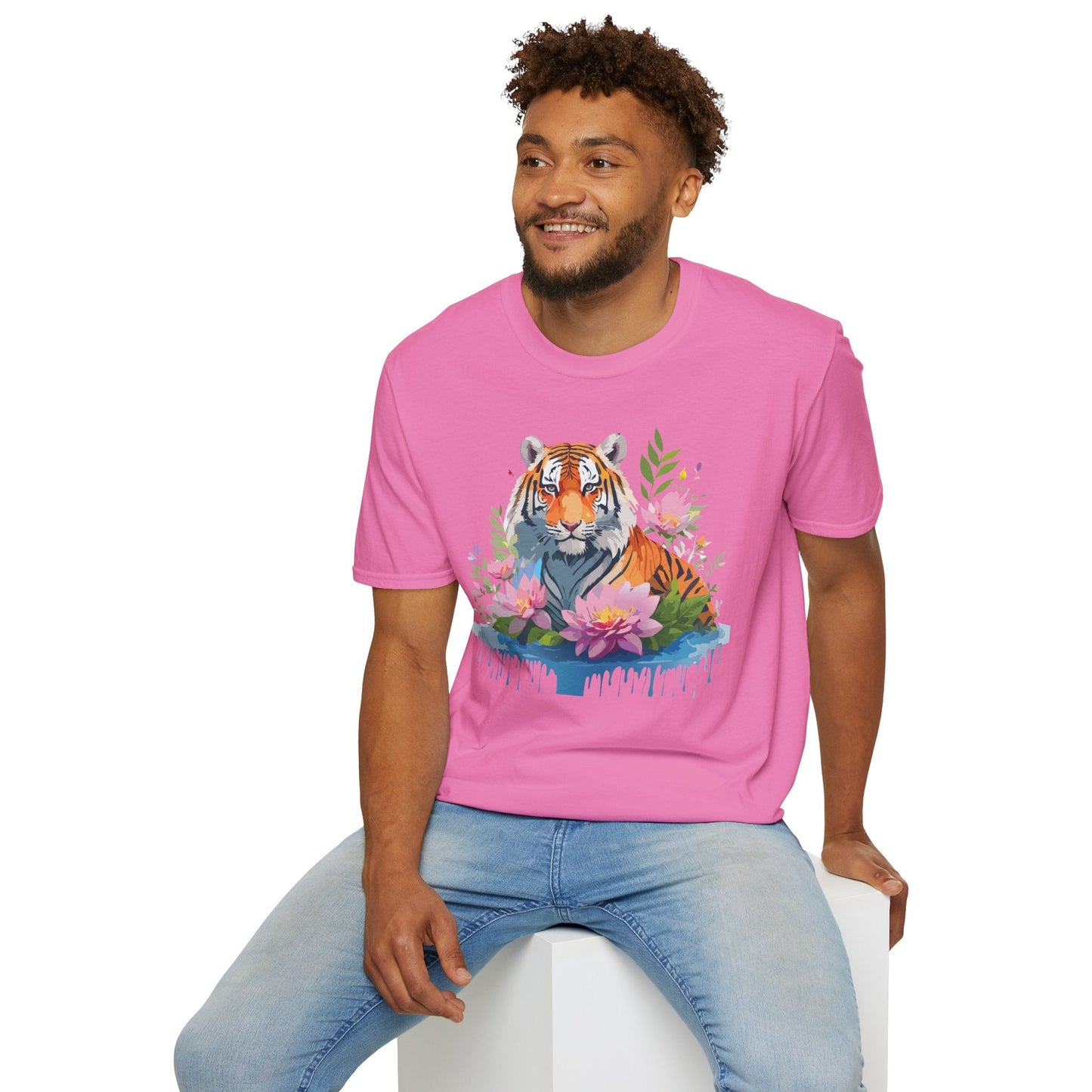 Tiger Print Unisex T Shirt Gildan Softstyle 64000 Animal Tee