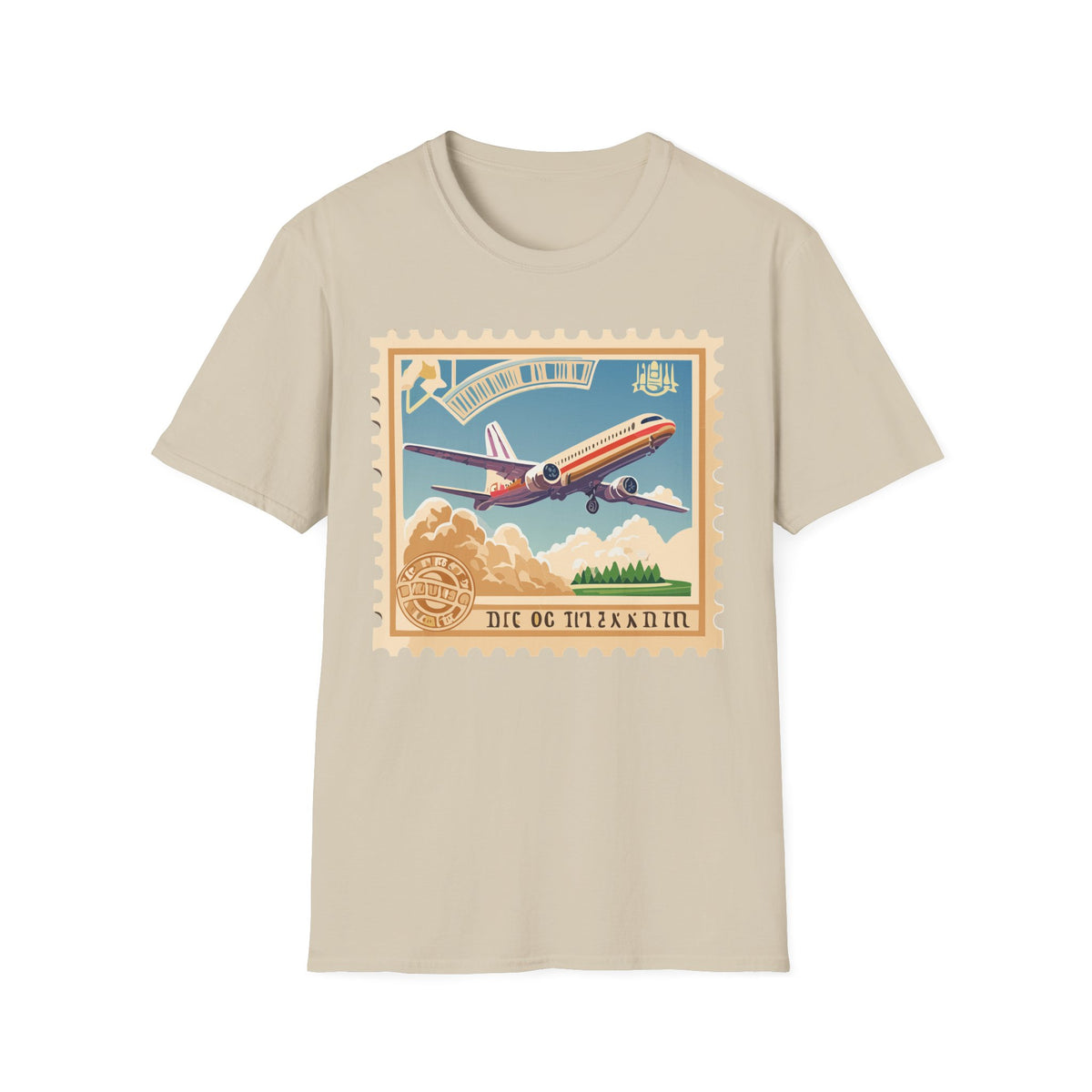 Retro Airplane Stamp illustration T-Shirt | Vintage Travel Plane Graphic Tee Unisex 100 Cotton Gildan T-Shirt