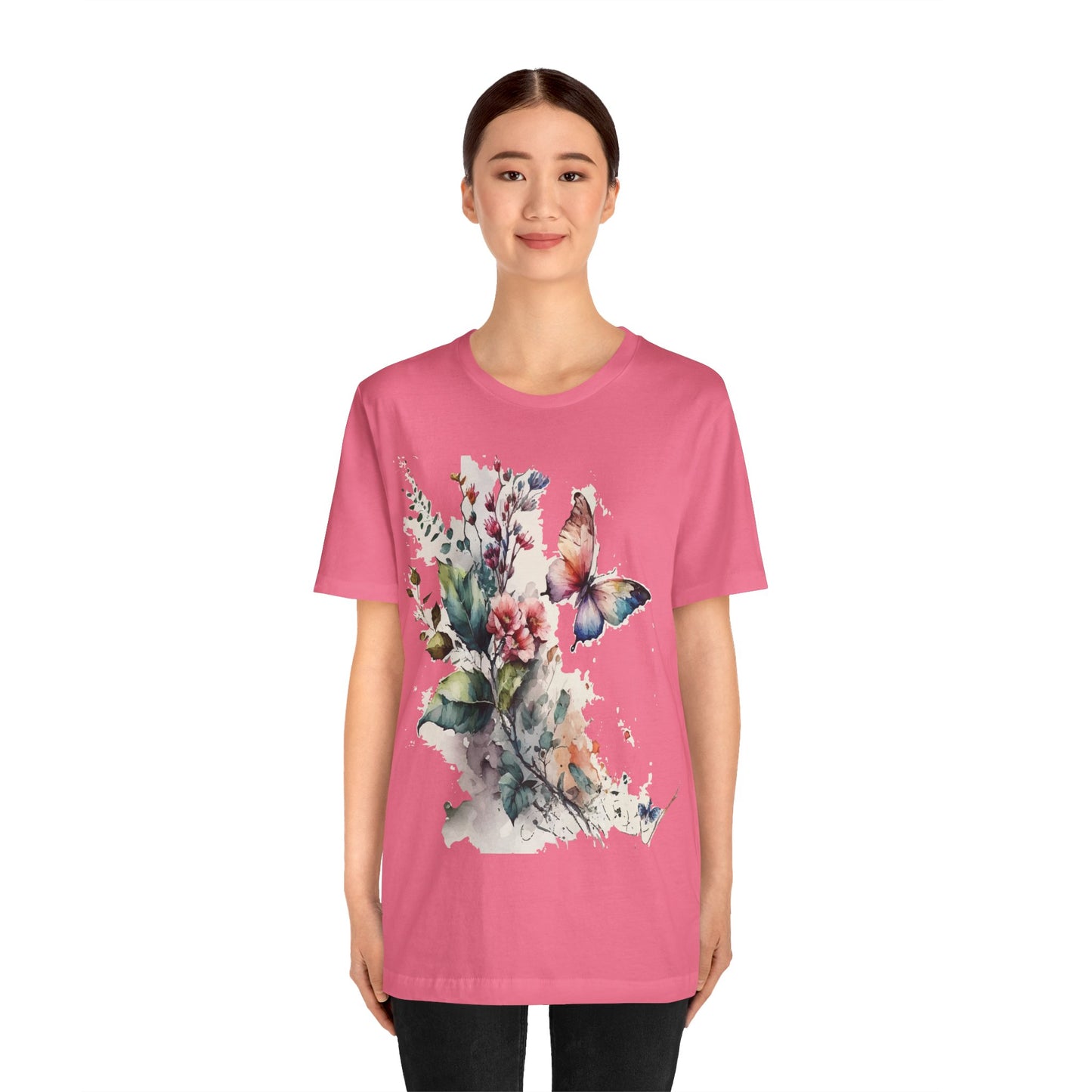 Cotton Tee Shirt with Butterfly Prints