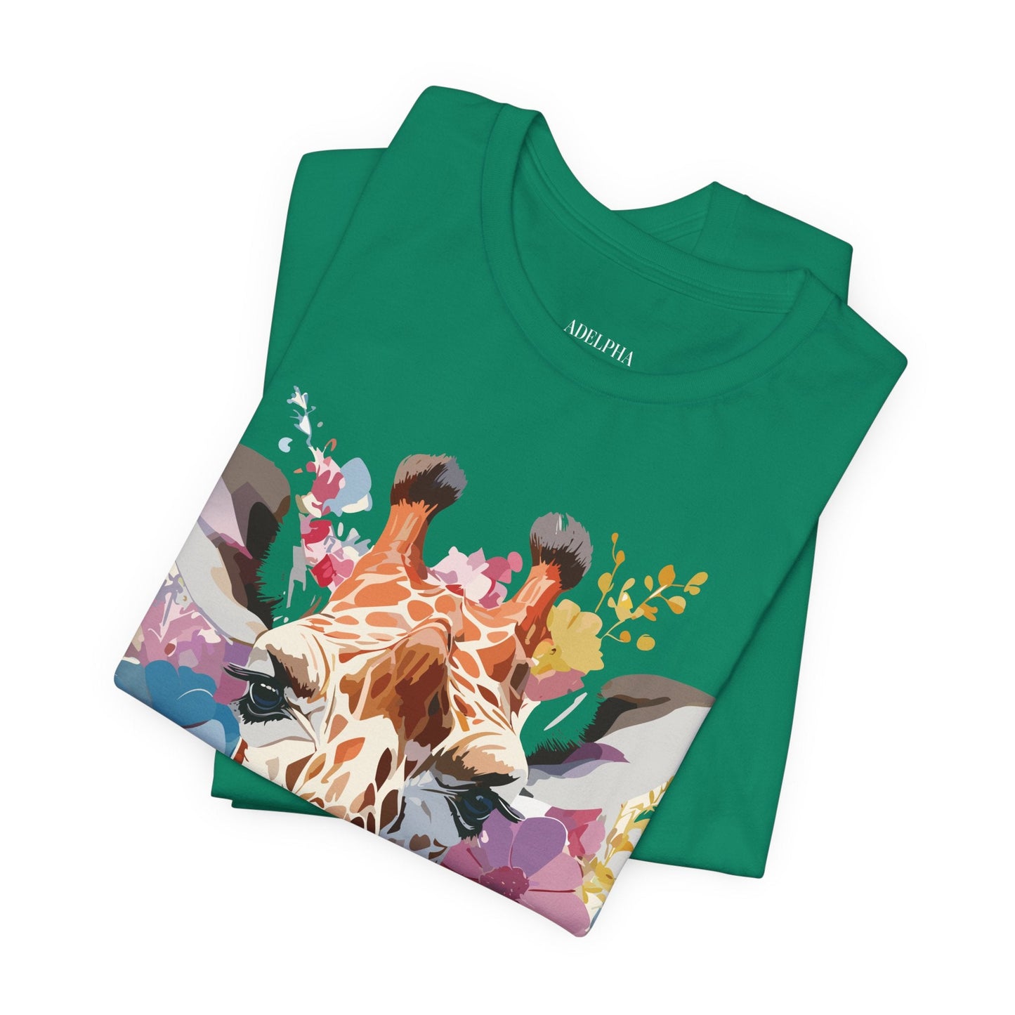 Giraffe Graphic Tee Unisex Premium Short Sleeve Jersey Shirt With Vintage Inspired Art By Adelpha