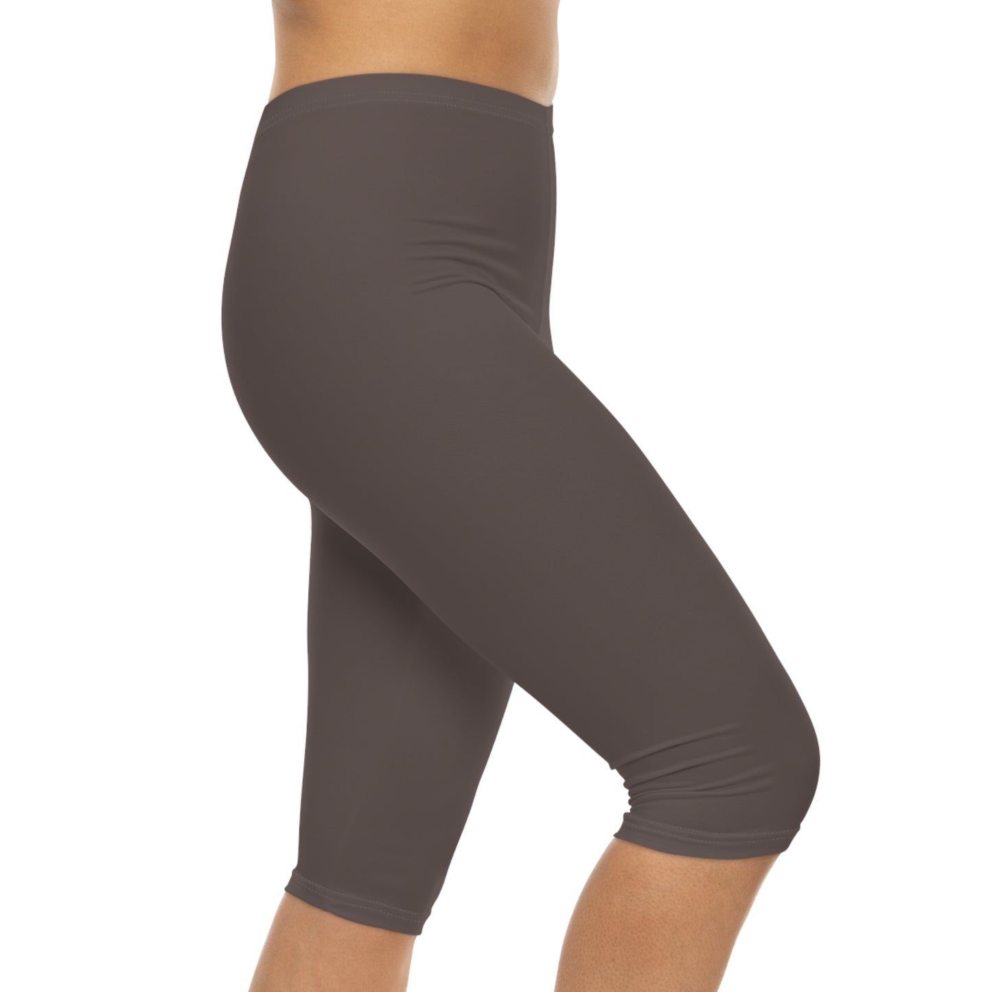 Taupe Grey Color Women's Brushed Suede Poly Span Casual Capri Leggings XS-2XL
