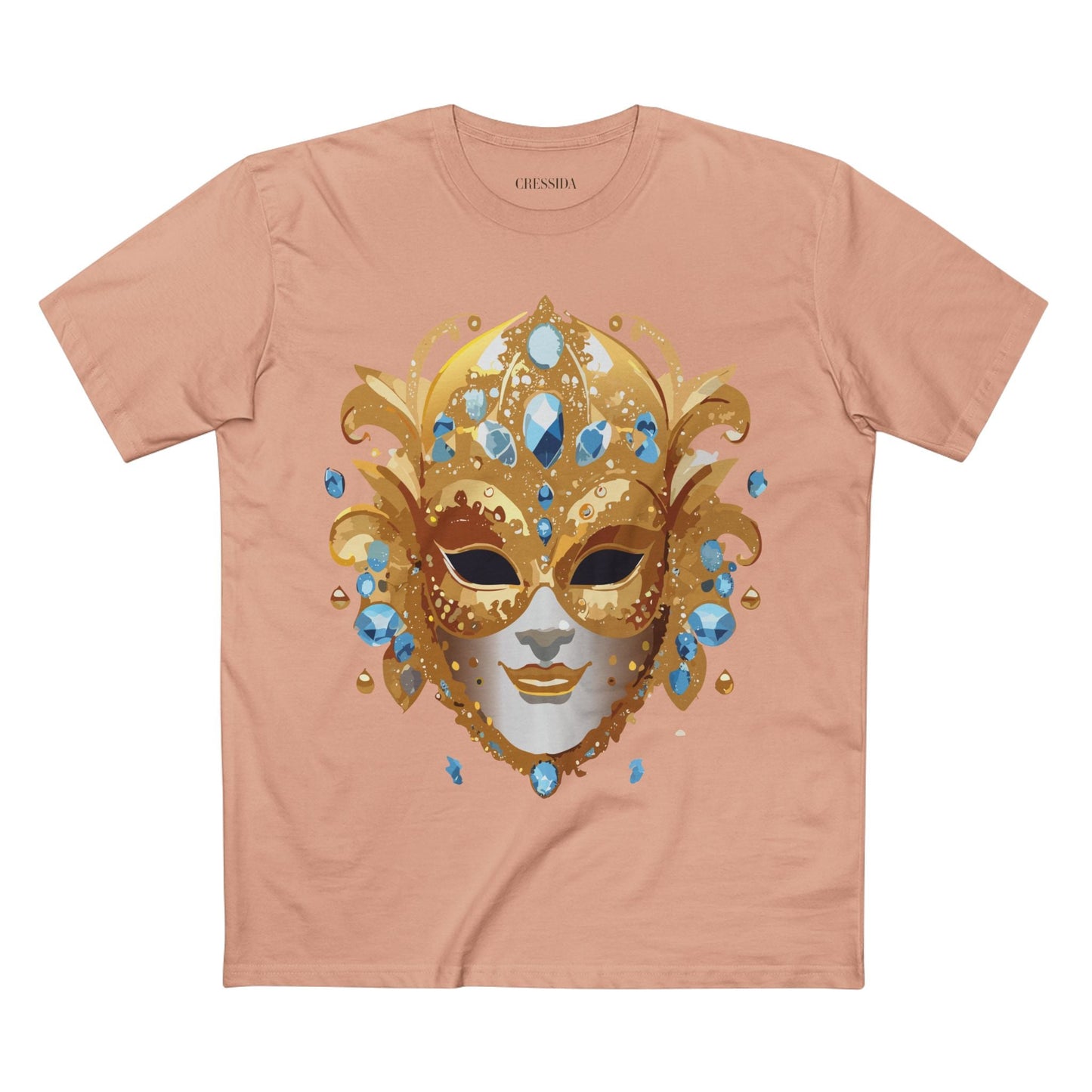 Carnival Mask Graphic T-Shirt Unisex 100 Cotton With Antique Gold Art Design Tee 21