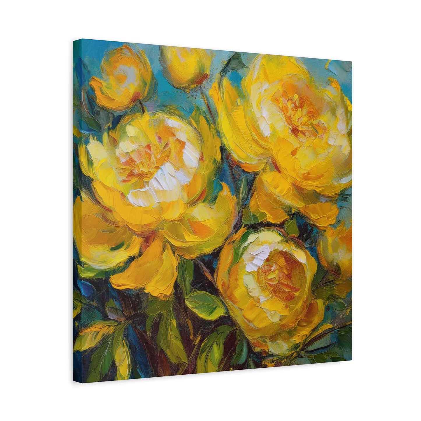 Yellow Peonies Print Canvas, Floral Oil Paint Print 20x20, 24x24, 30x30, 32x32, 36x36 Art Design Pine-Wood Inner Frame MC-120