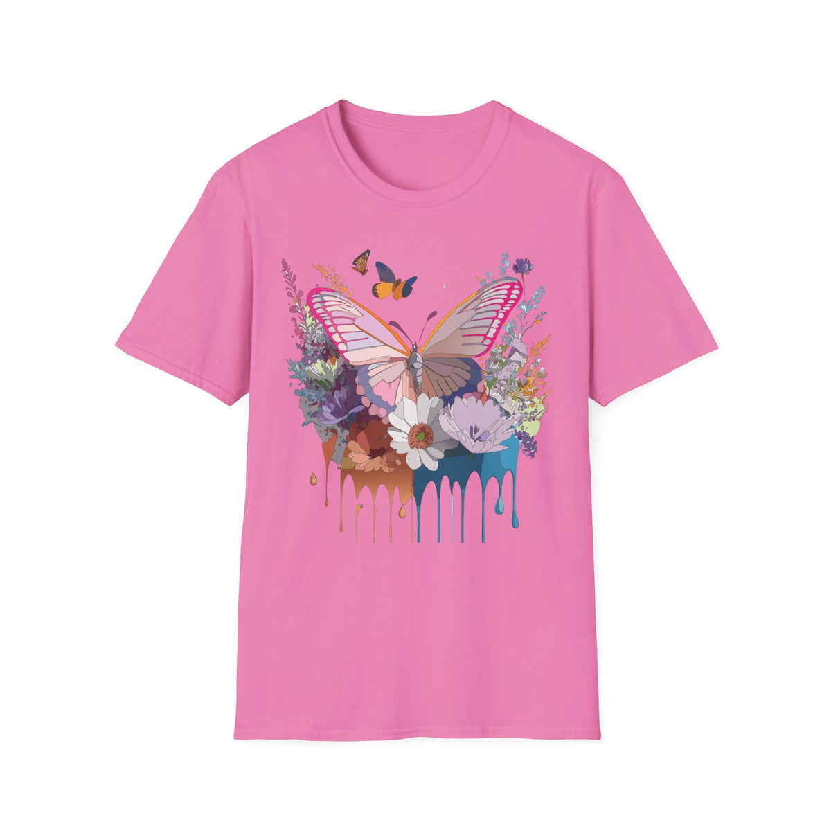 Butterfly Floral T-Shirt — Colorful Drip Wings Graphic Tee Unisex 100 Cotton Gildan T-Shirt