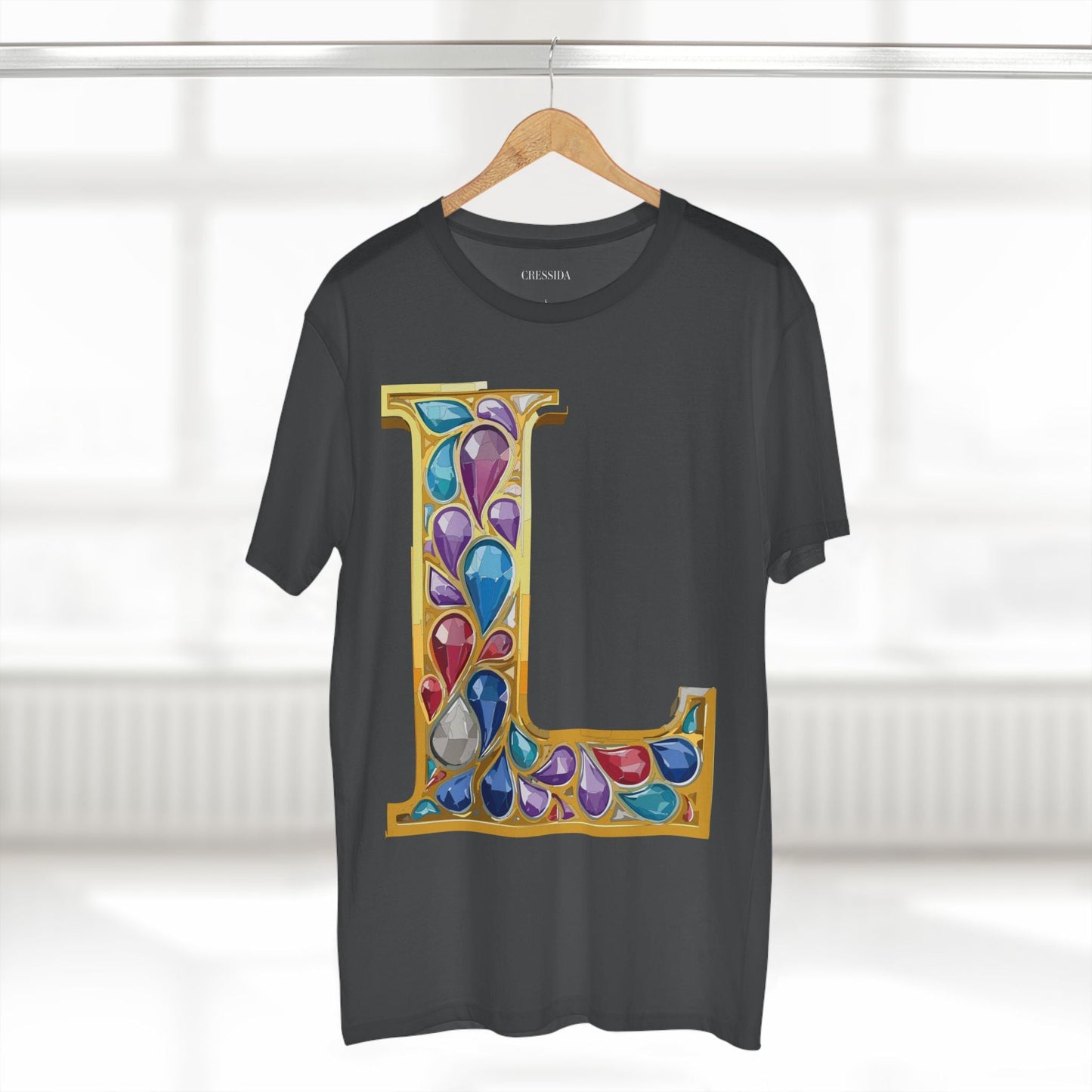 Letter L Graphic Design Tee Unisex 100 Cotton With Antique Gold Letters Artwork T-Shirt