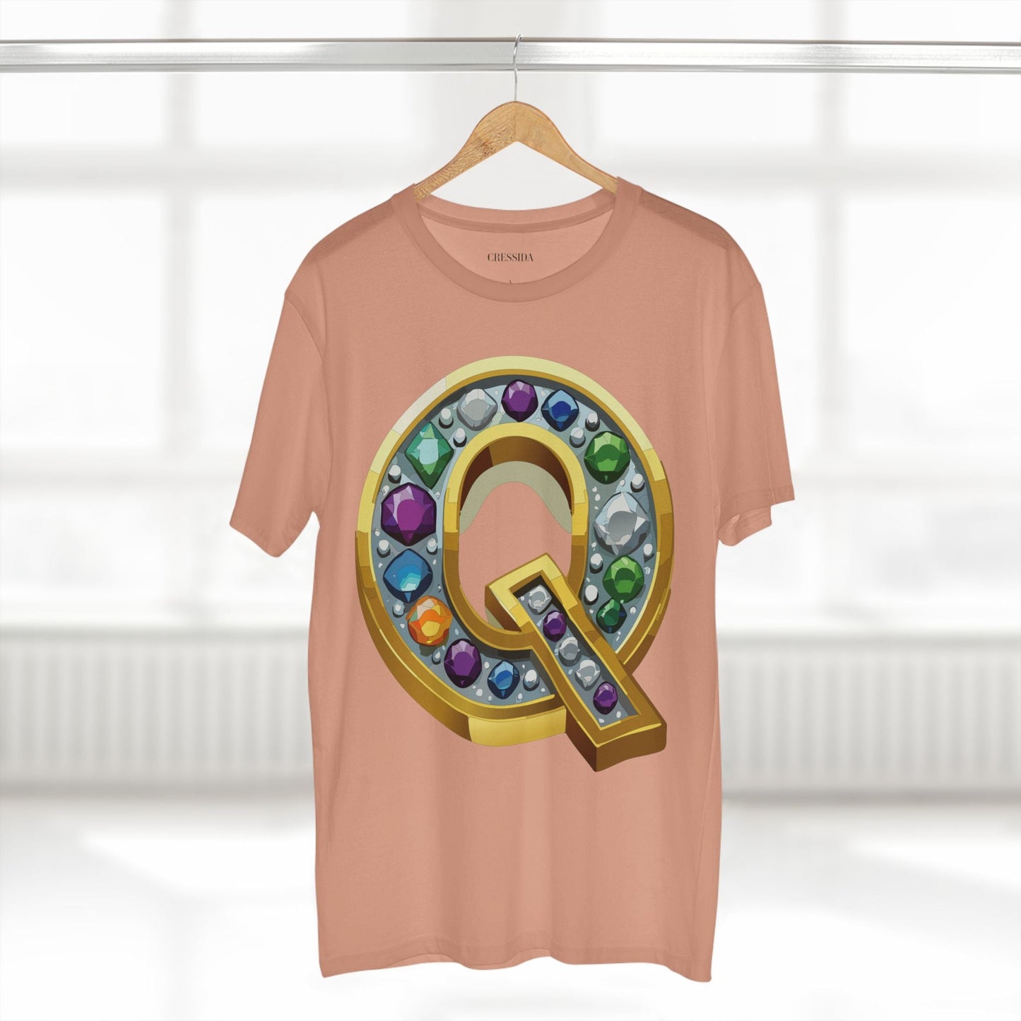 Letter Q Graphic Design Tee Unisex 100 Cotton With Antique Gold Letters Artwork T-Shirt