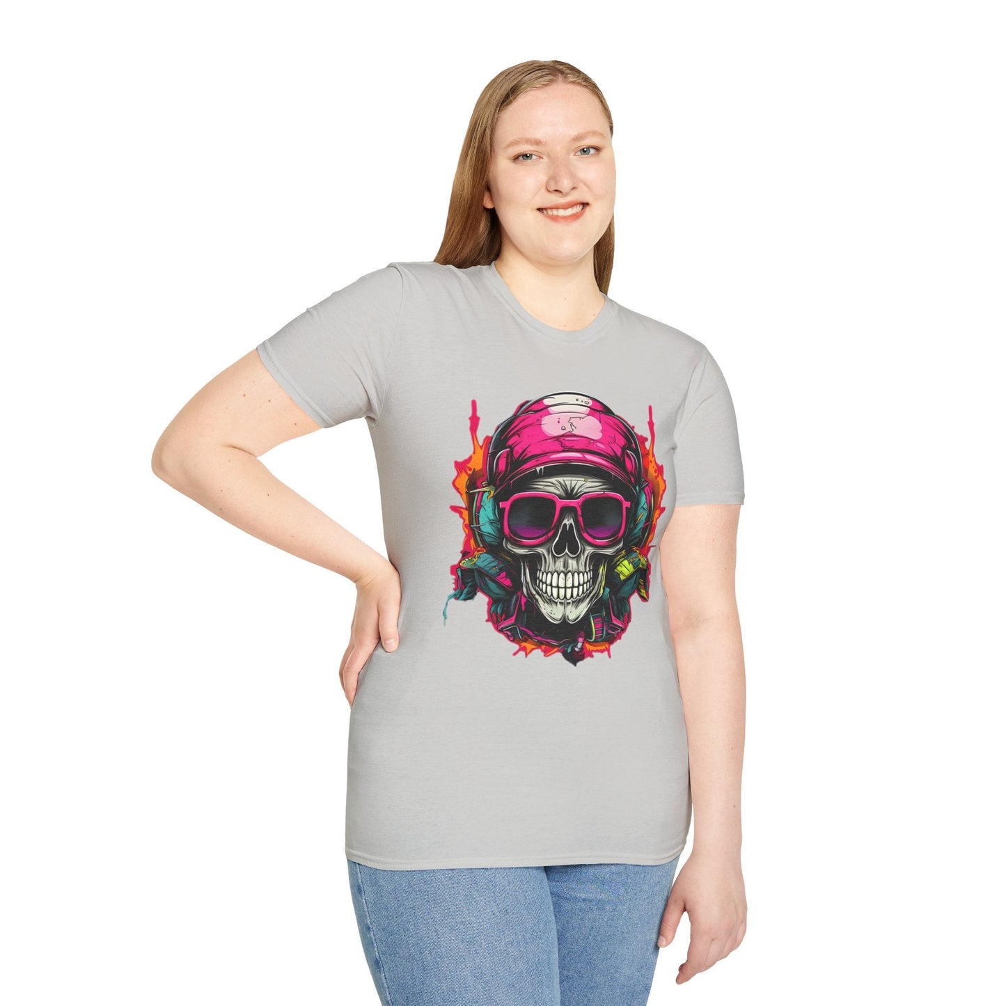 Unisex Skull Tee Shirt With Skeleton Design Gildan Softstyle 64000 Ring Spun Cotton